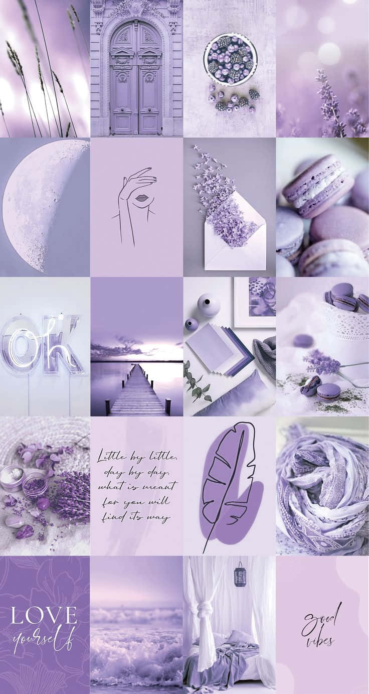 Mandharinyuma ya Rangi ya Zambarau Nyepesi ya Pinterest Collage Picha ya Ukuta