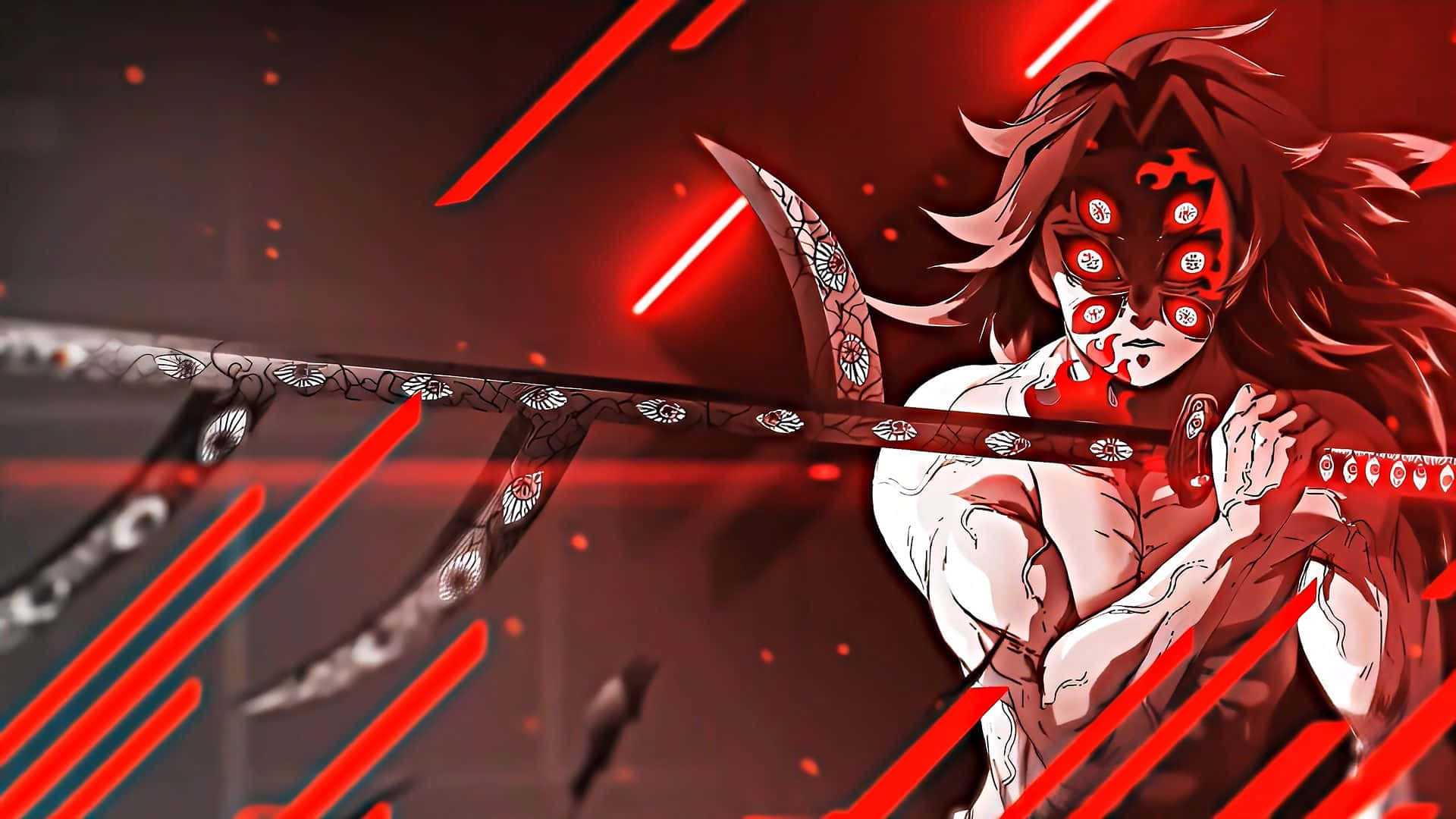 Mandharinyuma ya Kokushibo na Katana ya Demon Slayer Picha ya Ukuta