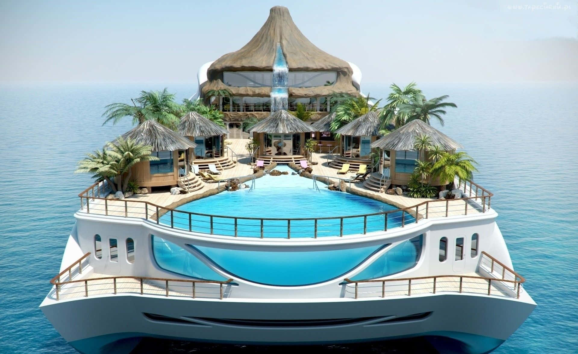 Mandharinyuma ya Dimbwi la Kuogelea kwenye Yacht Picha ya Ukuta