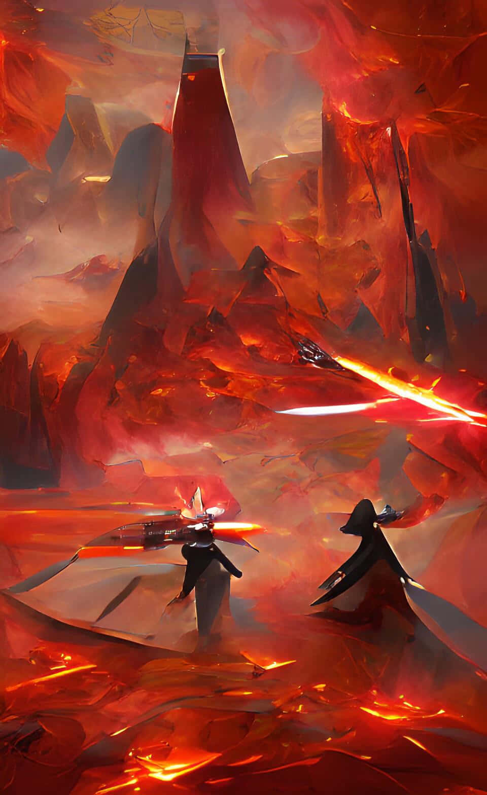 Maoni ya kusisimua ya mazingira ya Mustafar ya volkano Picha ya Ukuta
