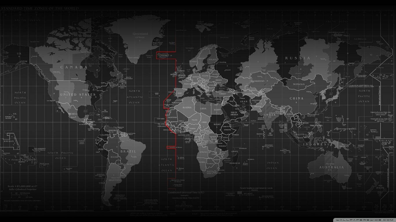 Mapa ya Dunia ya Waa za Saa za Grey Picha ya Ukuta