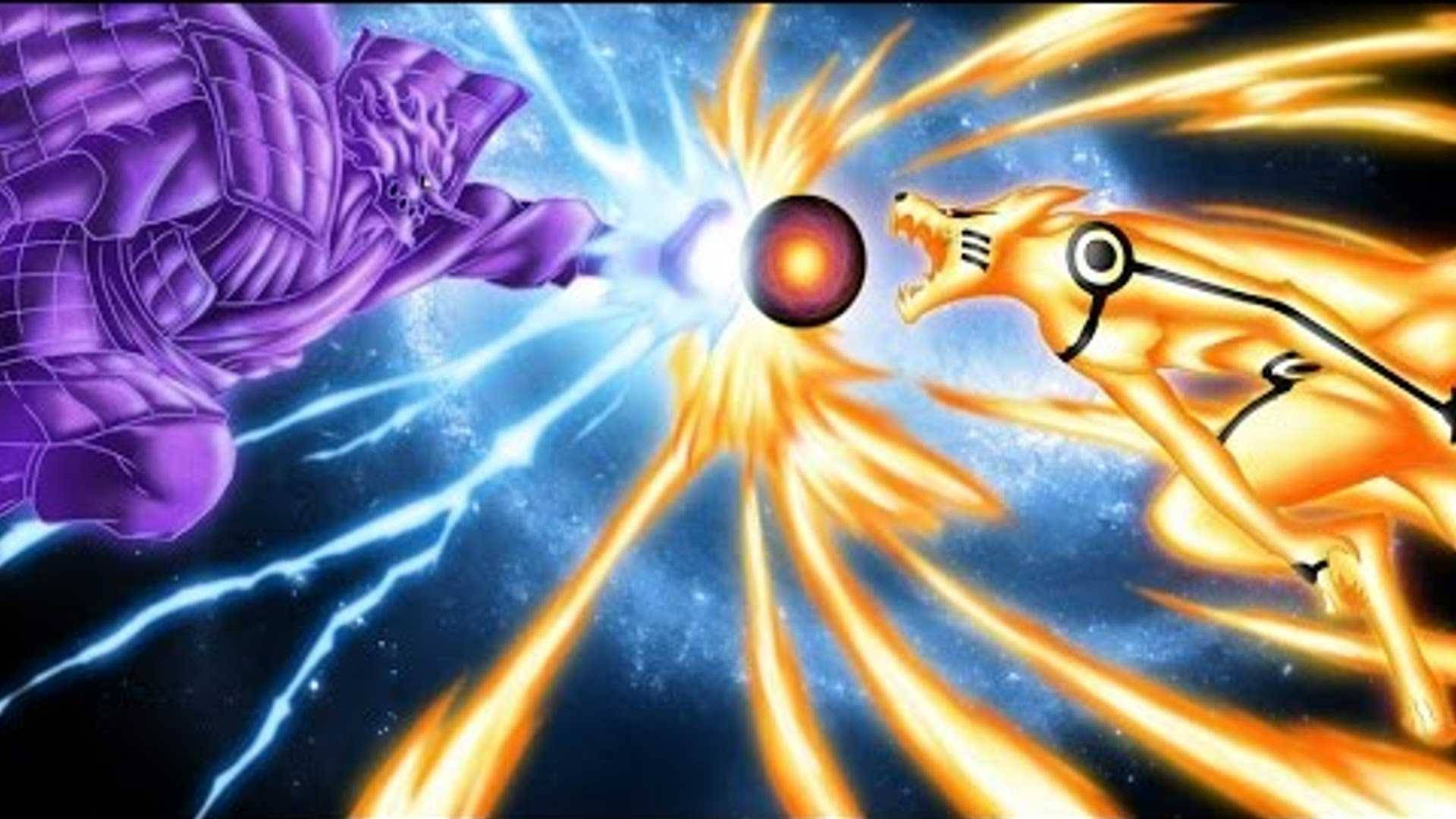 Mapambano Makali - Naruto Hali ya Kurama na Susano ya Sasuke Picha ya Ukuta