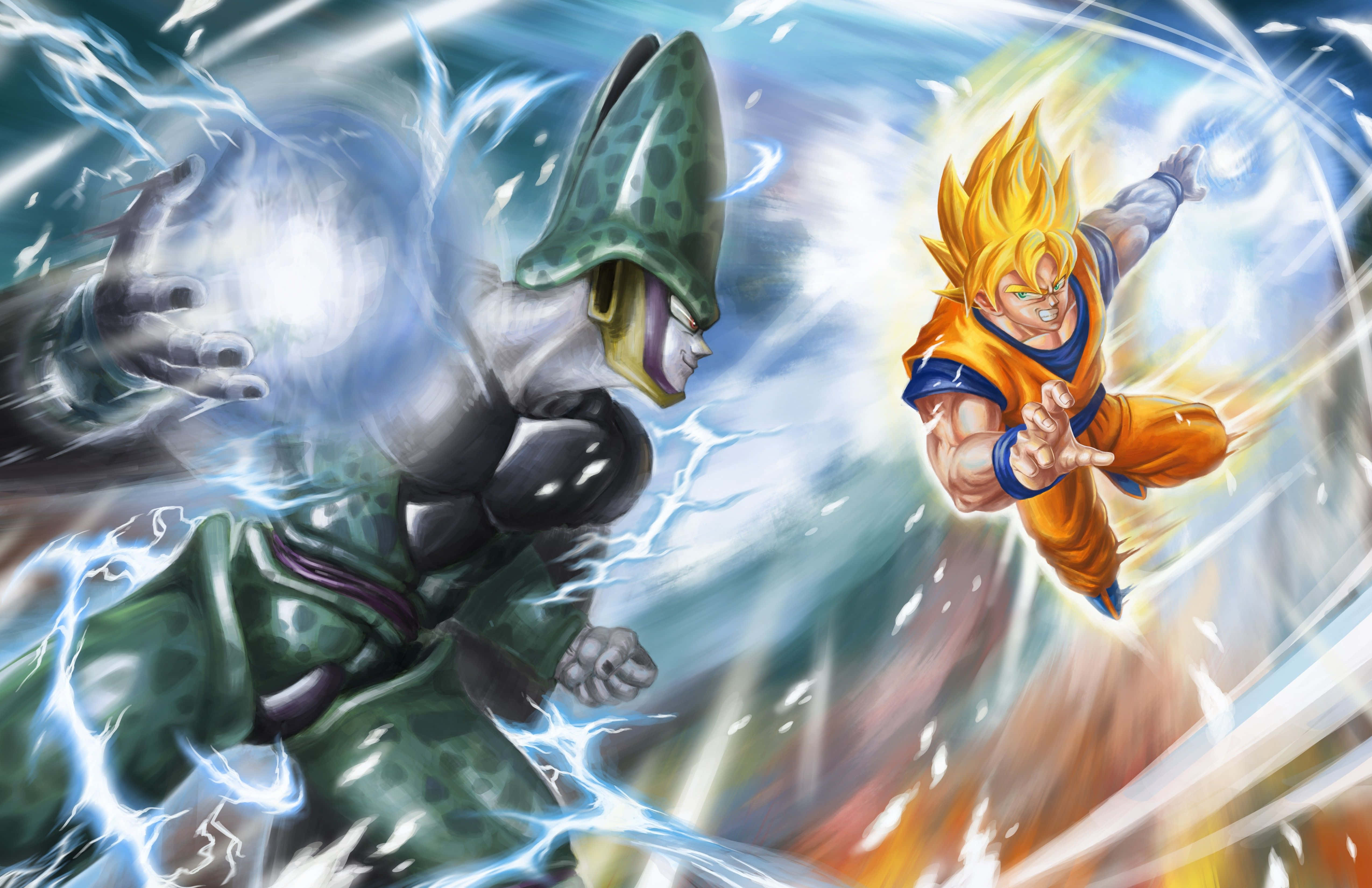 Mapambano Makali kati ya Goku na Vegeta katika Dragon Ball Z Picha ya Ukuta