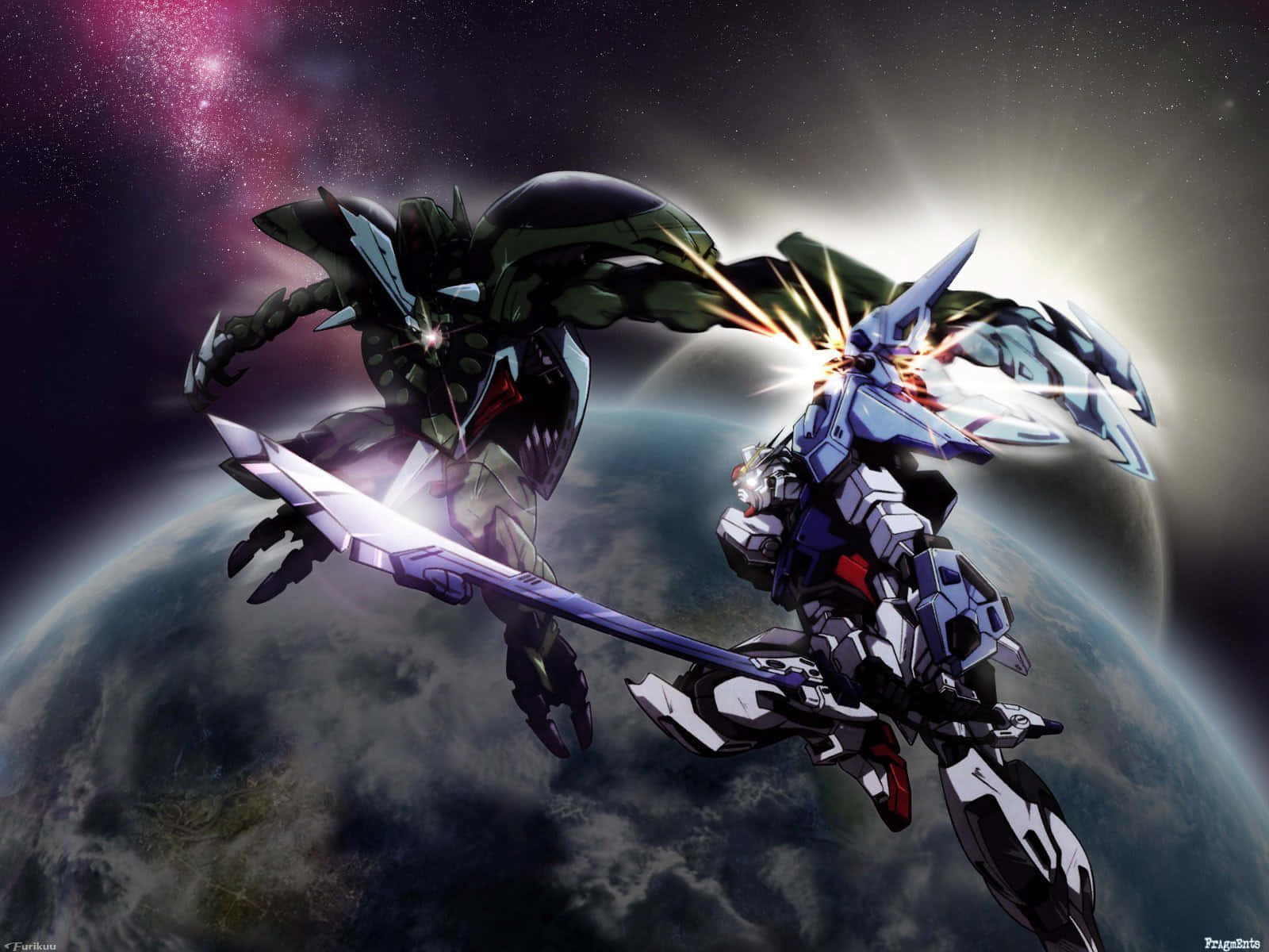 Mapambano ya Gundam Angani kwenye Kompyuta Picha ya Ukuta