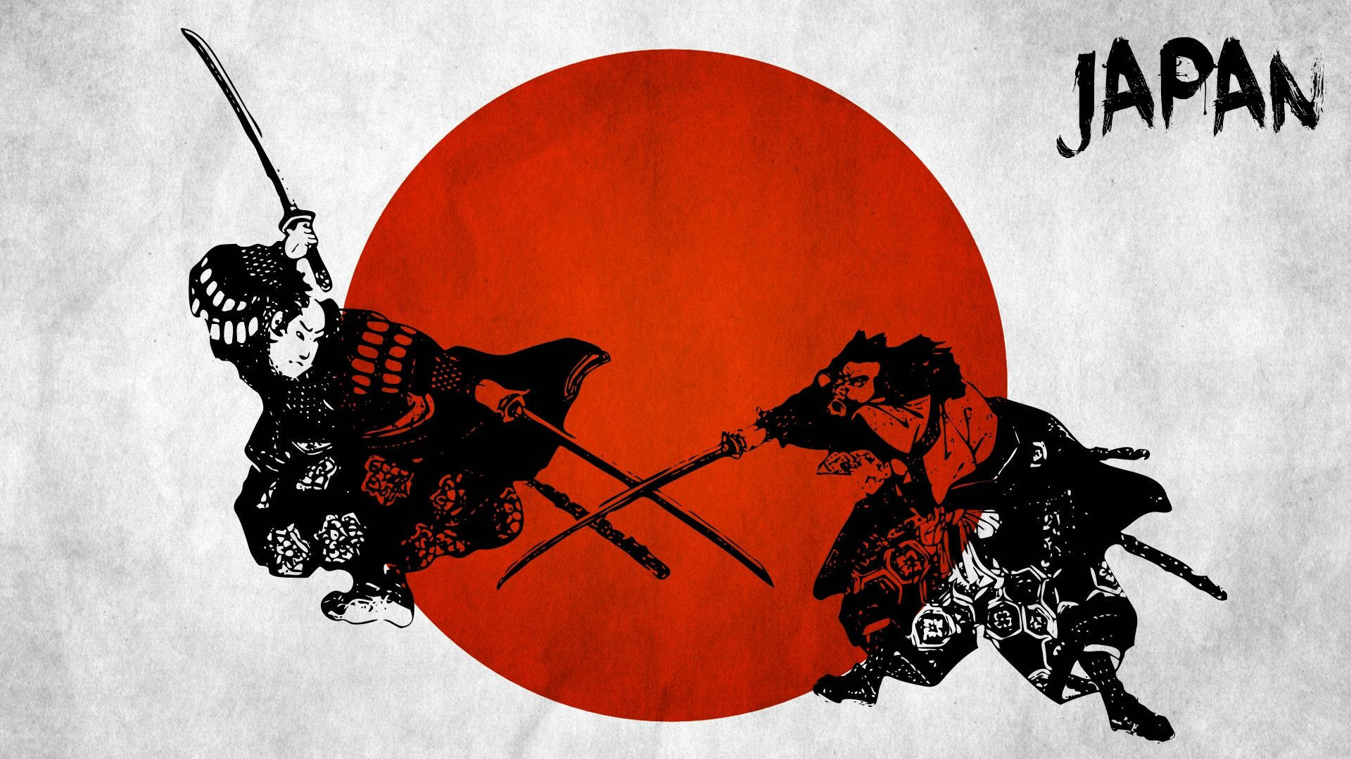 Mapambano ya Samurai wa Japani kwa Upanga na Bendera Picha ya Ukuta