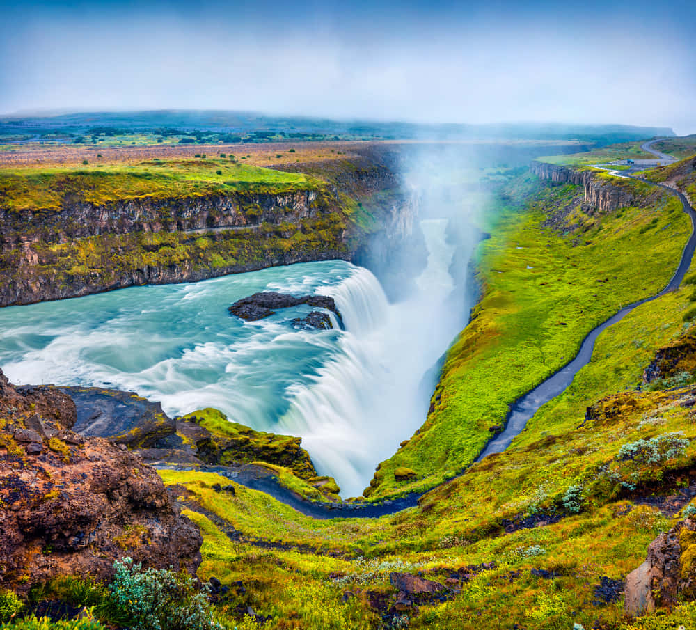 Maporomoko ya Maji ya Gullfoss ya Kichawi Kusini-Magharibi mwa Iceland Picha ya Ukuta