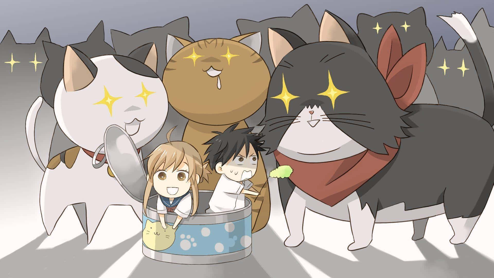 Marafiki wakitengeneza sura za kuchekesha wakiangalia anime Picha ya Ukuta