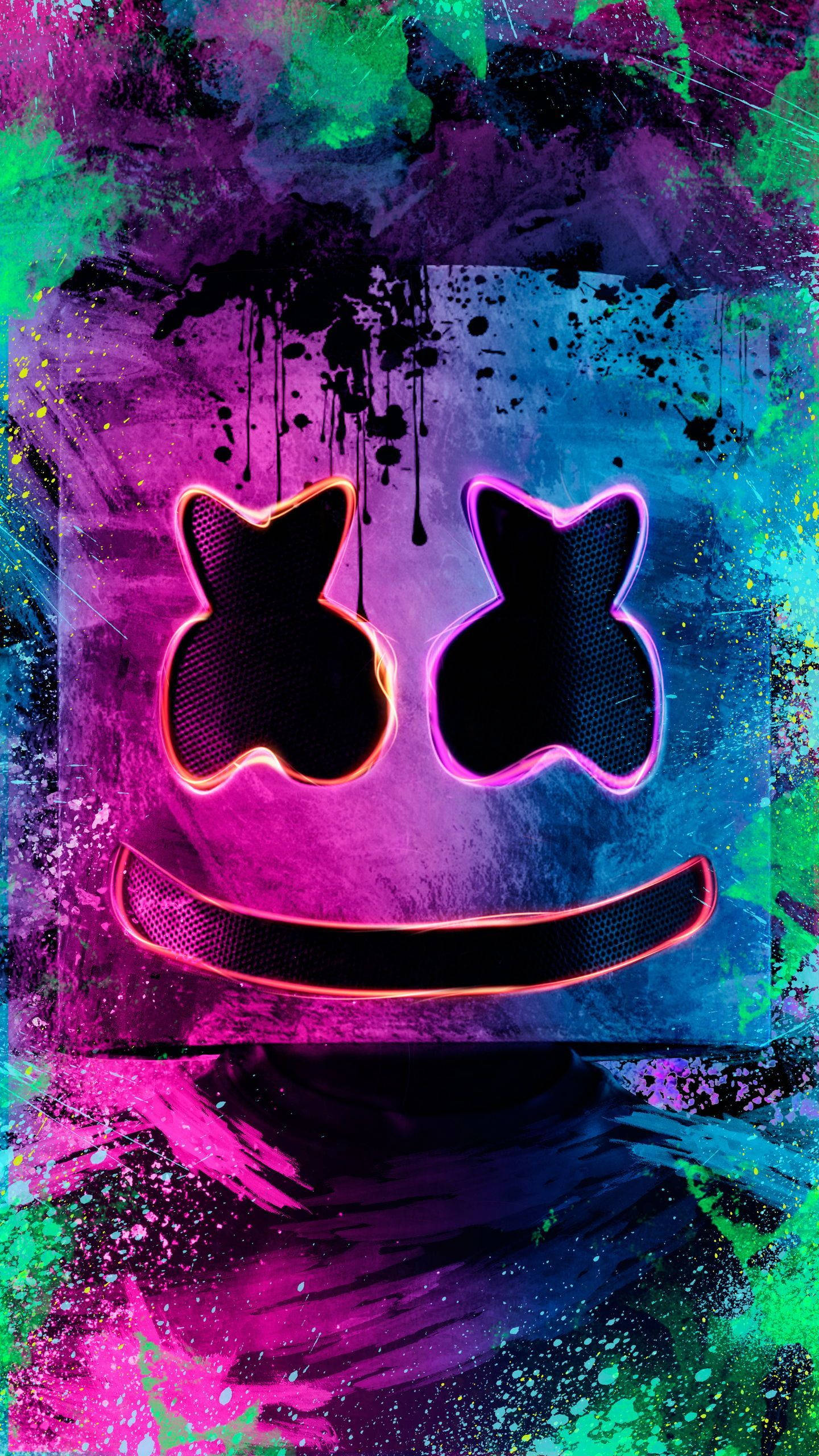 Marshmello HD iPhone yenye Asili ya Zambarau na Kijani Picha ya Ukuta