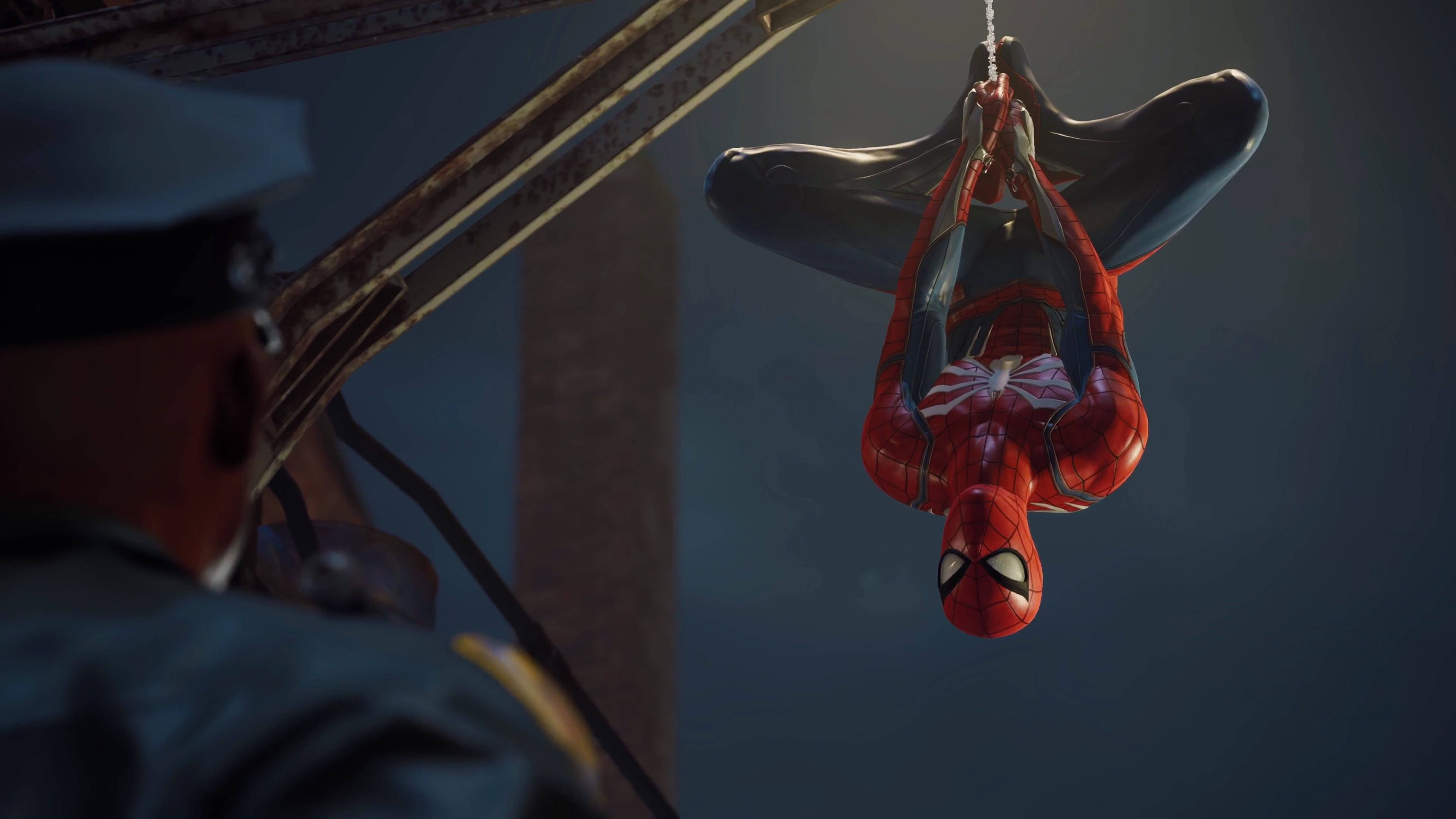 Marvel Spiderman Akining'inia Chini Kichwa 4K PS4 Picha ya Ukuta