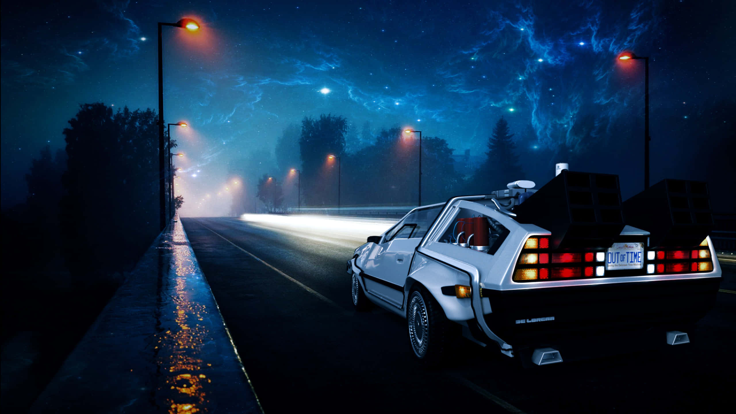mashine ya back to the future inaendesha barabara Picha ya Ukuta