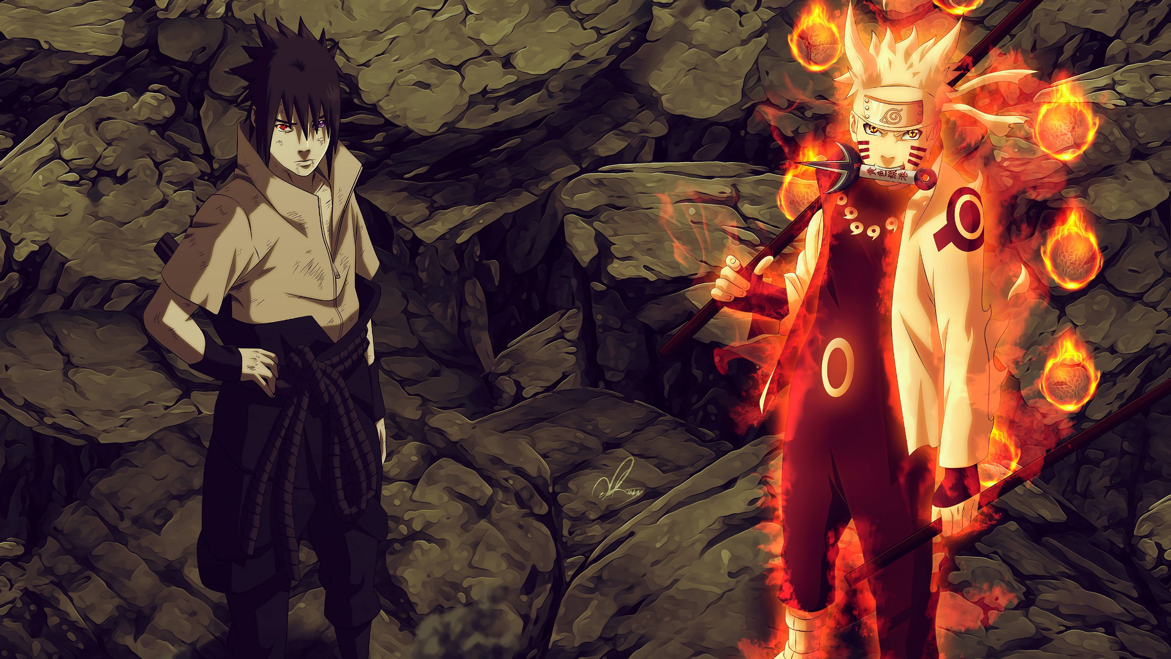 Mashujaa wa Vita vya Ninja Naruto na Sasuke Picha ya Ukuta