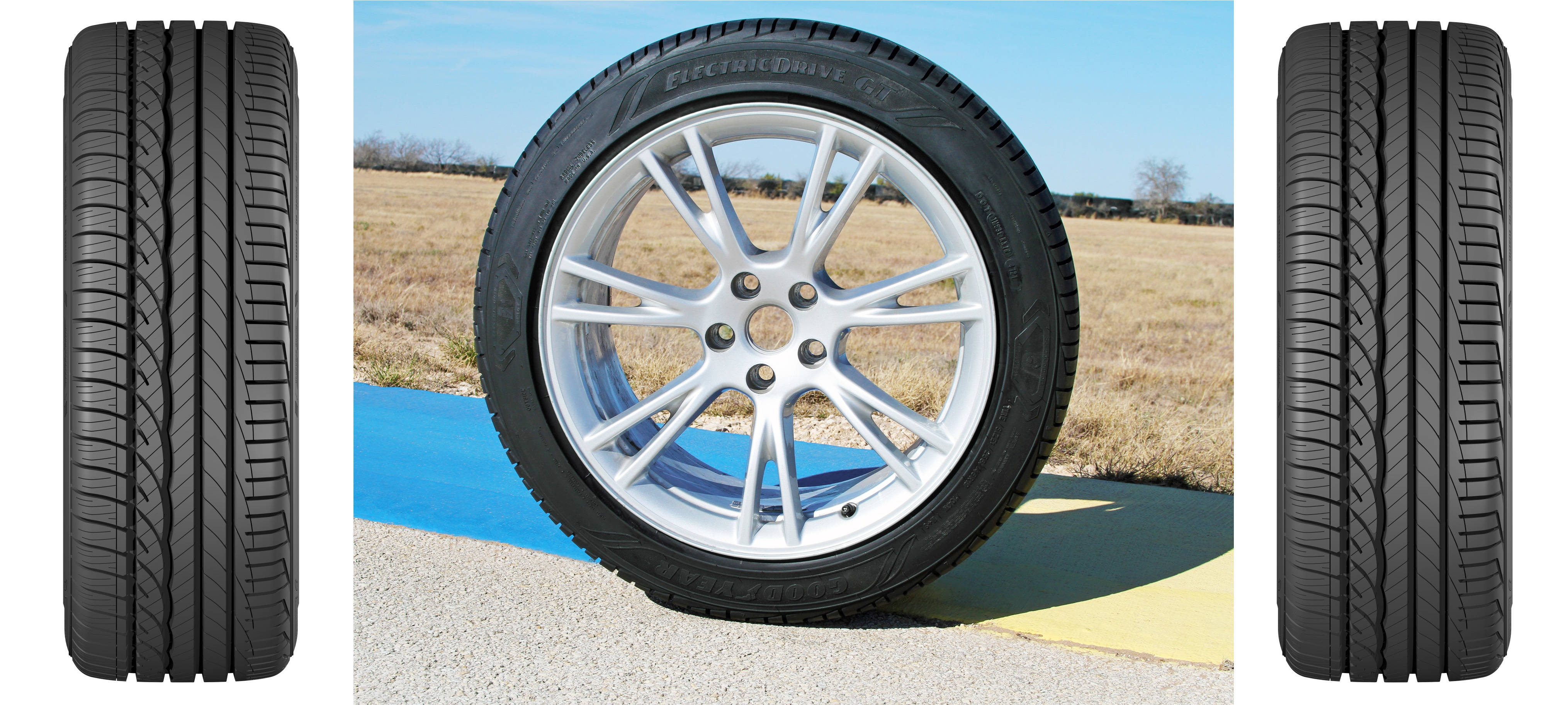 Matairi ya Goodyear Yaliyowekwa kwenye Tesla Model Y Picha ya Ukuta