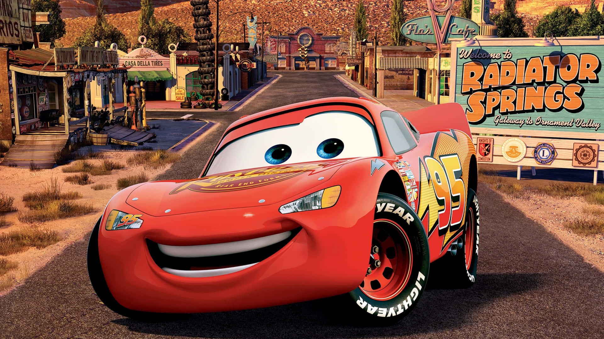 Mater na Lightning McQueen Katika Hatua Picha ya Ukuta