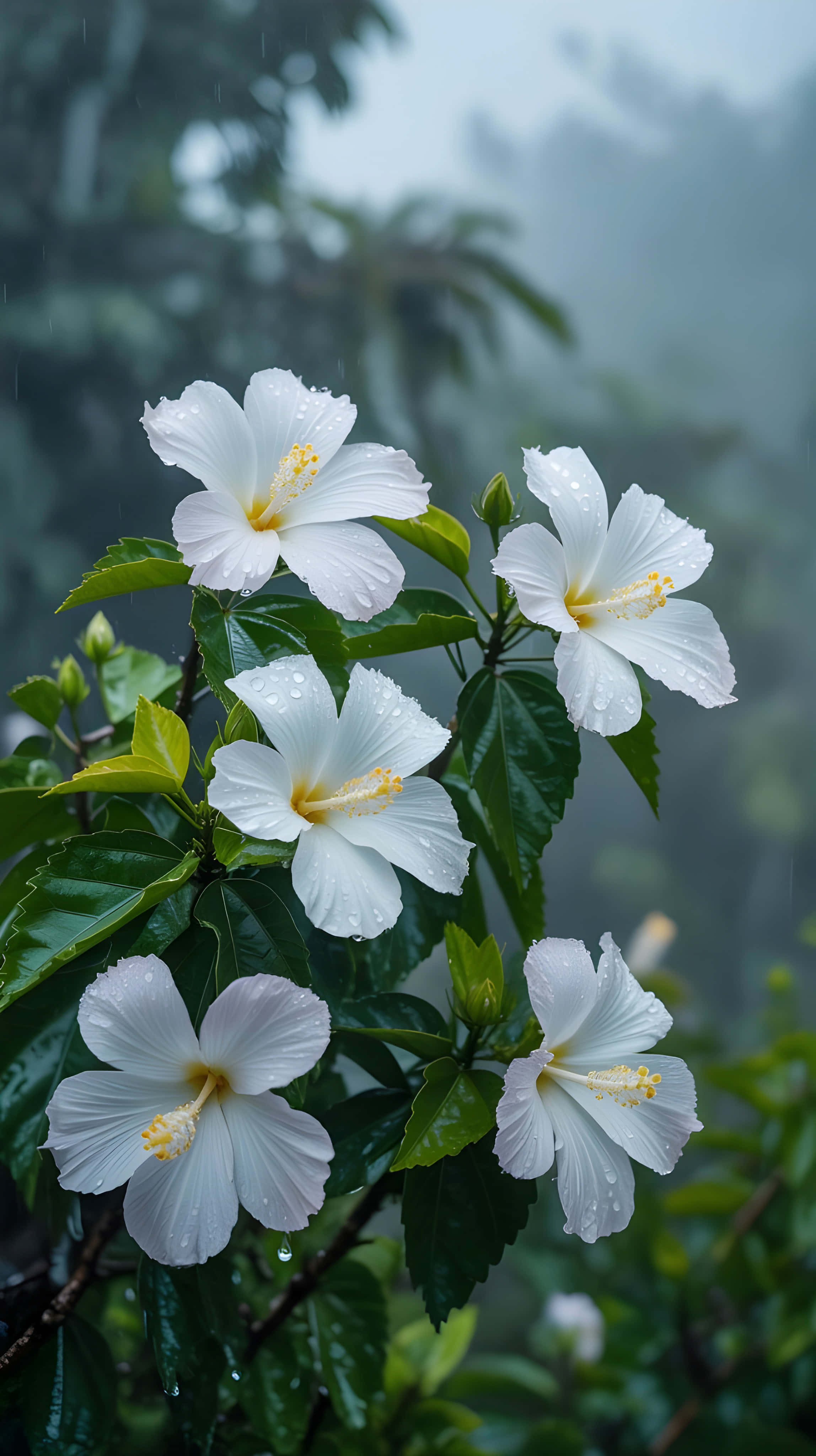 Maua Nyeupe ya Hibiskasi Yanachanua Picha ya Ukuta