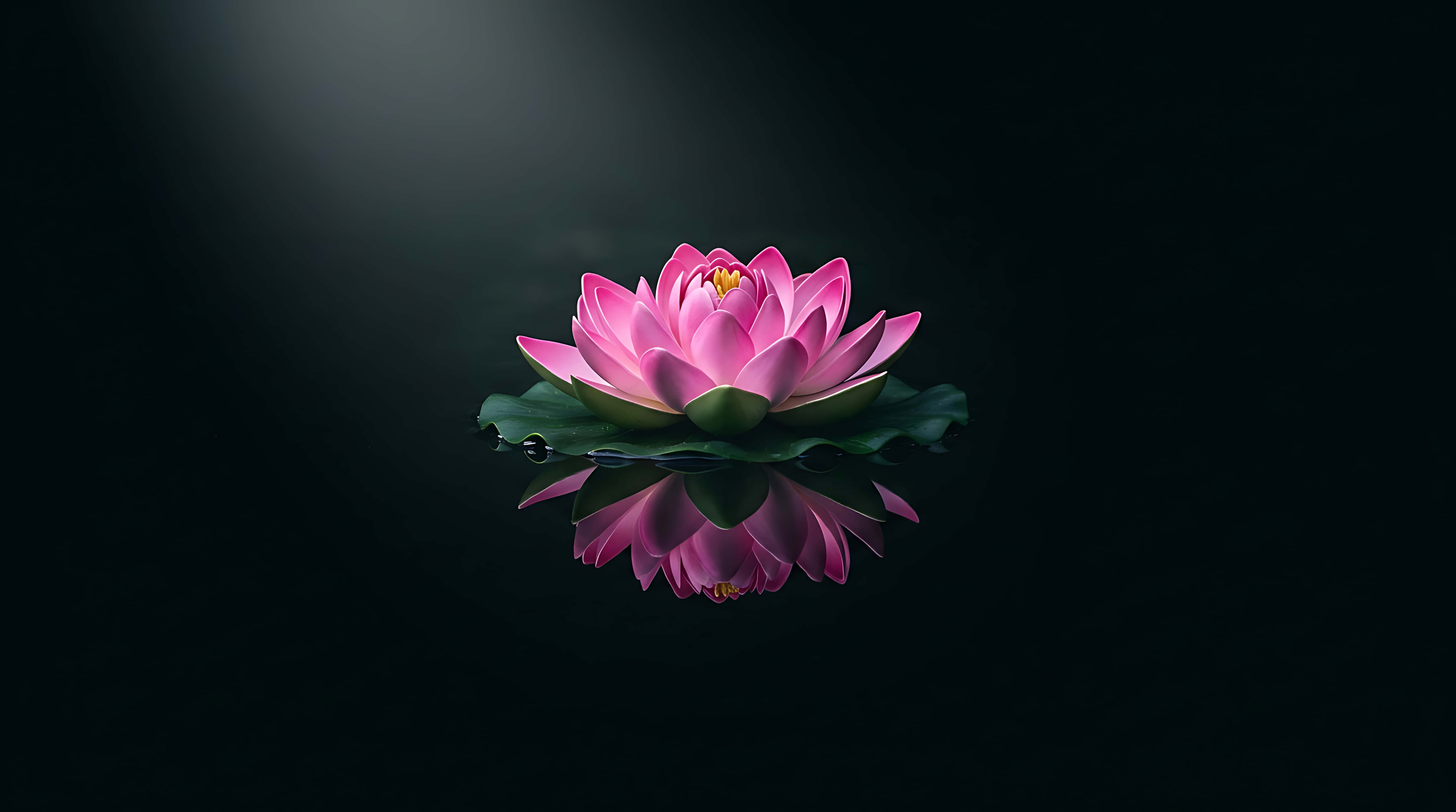 Maua ya Pink Lotus Yakielea Juu ya Maji Meusi Yenye Kioo Kamili, Dhana ya Zen ya Kimaadili Picha ya Ukuta