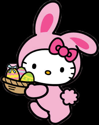 Mavazi ya Bunny ya Hello Kitty na Mayai ya Pasaka Picha ya Ukuta