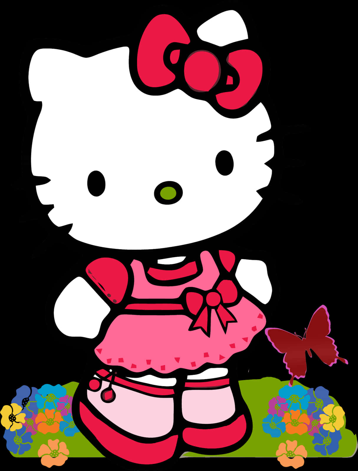 Mavazi ya Waridi ya Hello Kitty na Kipepeo Picha ya Ukuta