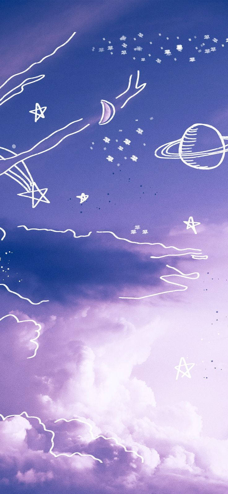 Mawingu na Sayari Zambarau Pastel Tumblr Picha ya Ukuta