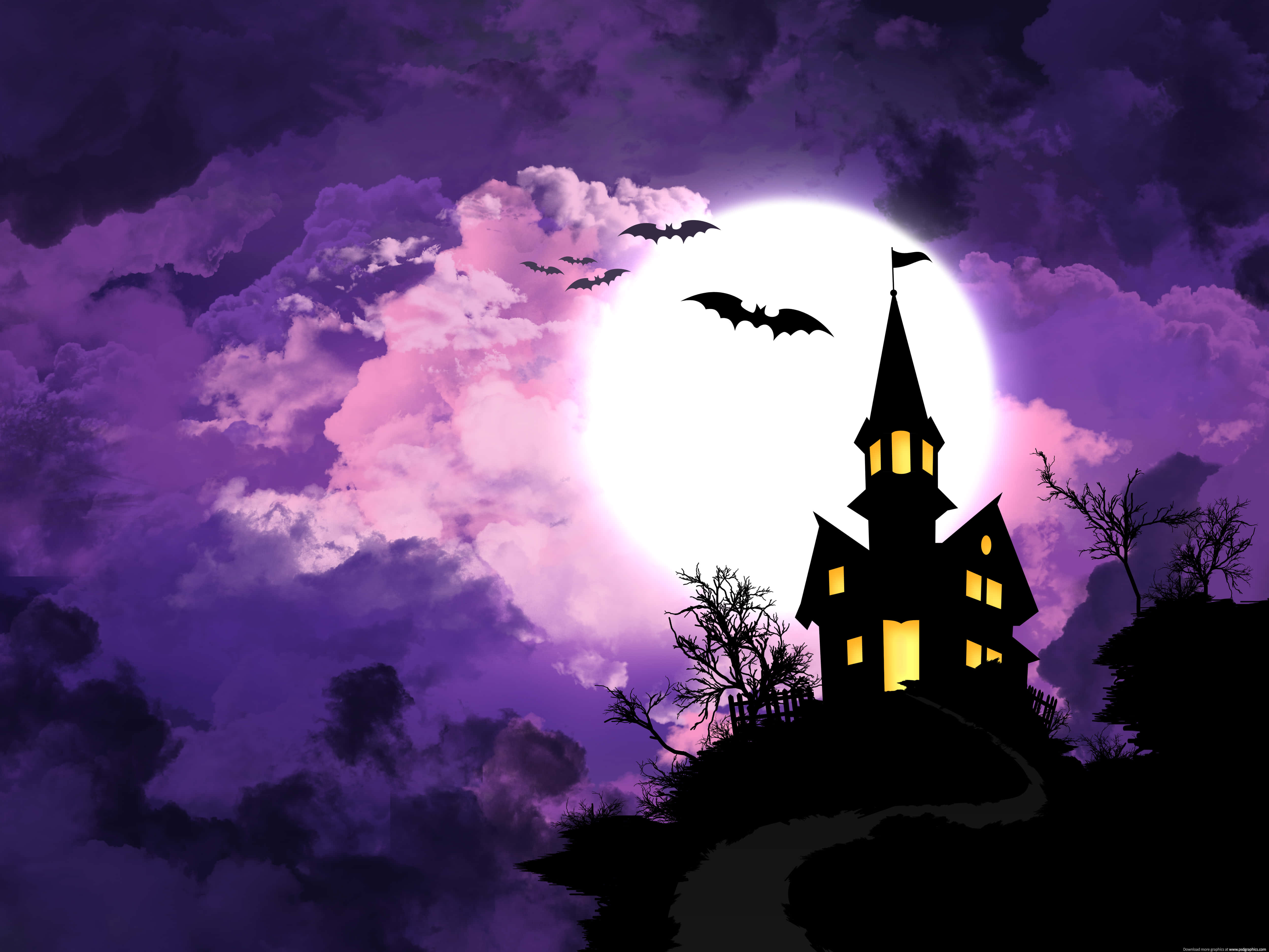Mazingira ya Kuvutia ya Halloween ya Zambarau Picha ya Ukuta