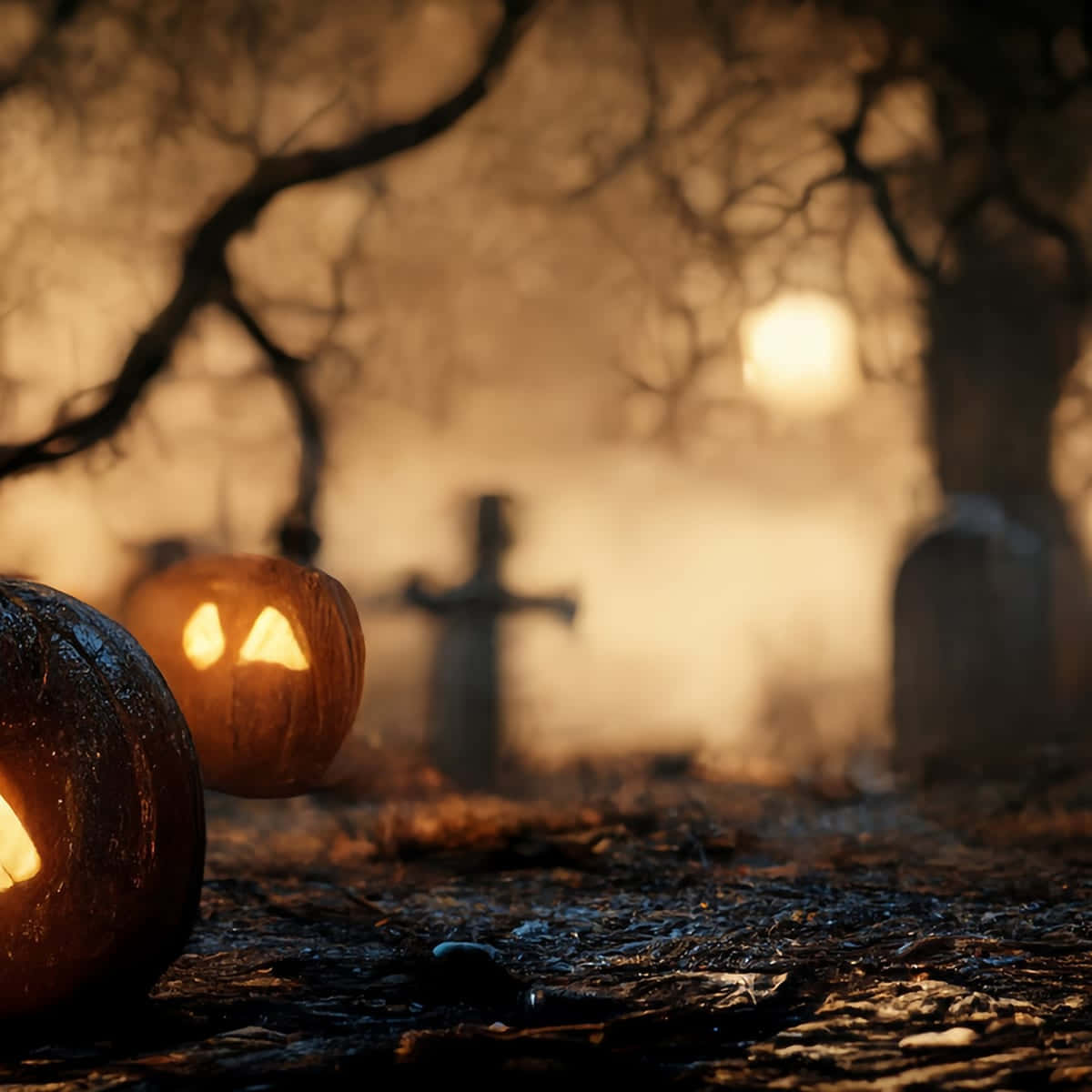 Mazingira ya Mabuyu ya Halloween na Miti ya Mauti Picha ya Ukuta
