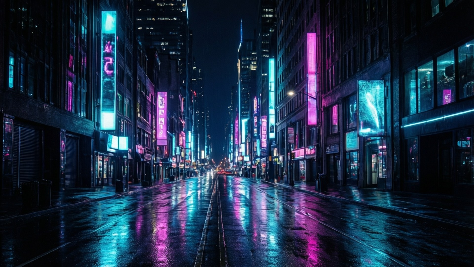 Mazingira ya Neon ya Mjini OLED Picha ya Ukuta