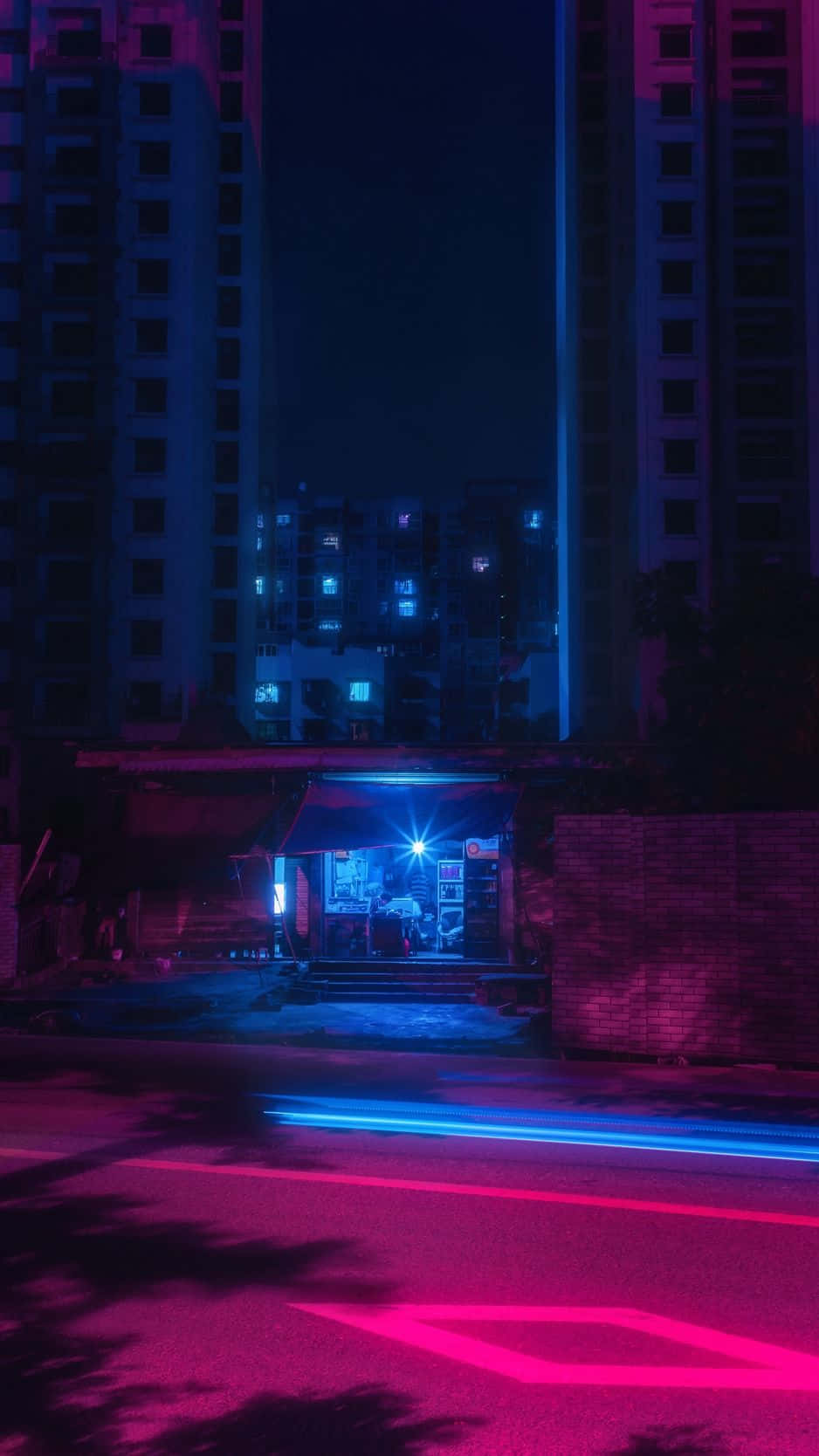 Mazingira ya Neon City Picha ya Ukuta