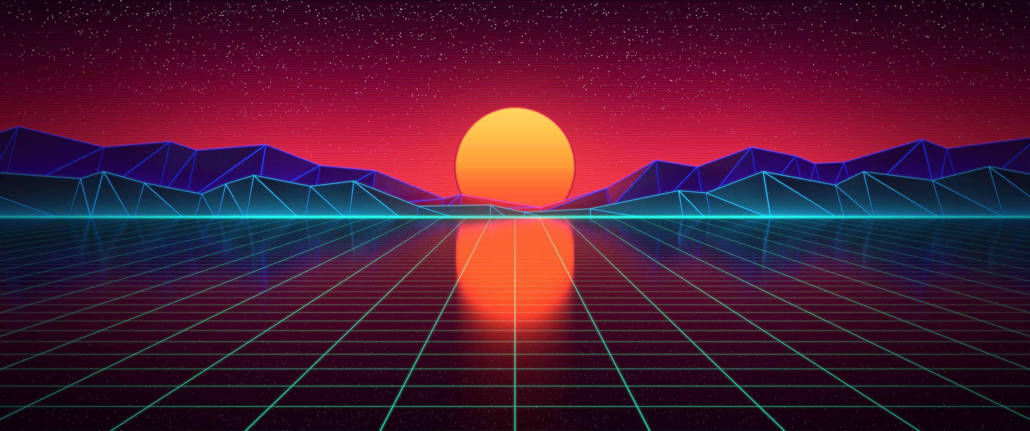 Mazingira ya Synthwave ya Kima cha Chini 3440x1440 Picha ya Ukuta