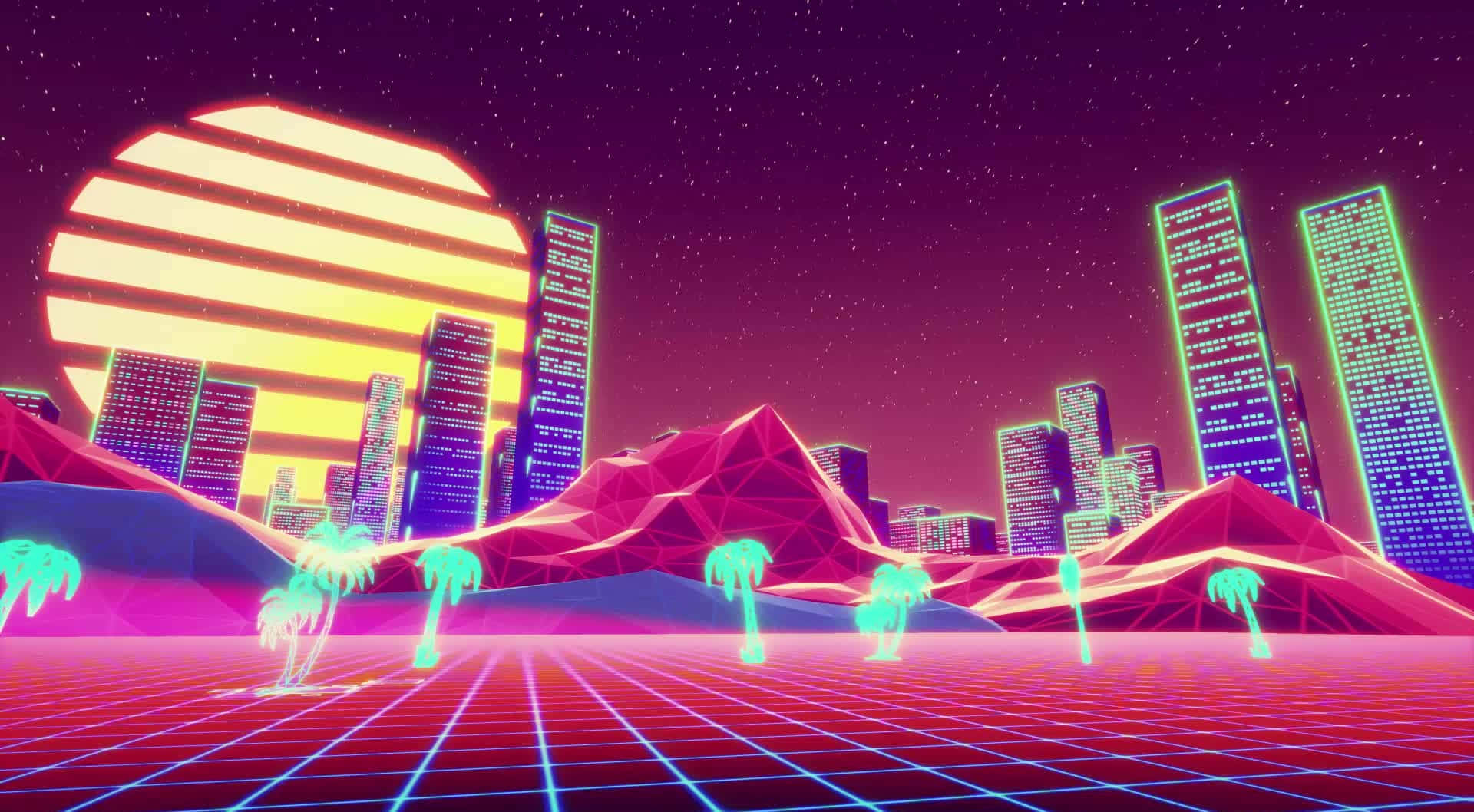 Mazingira ya usiku ya Neon City. Picha ya Ukuta