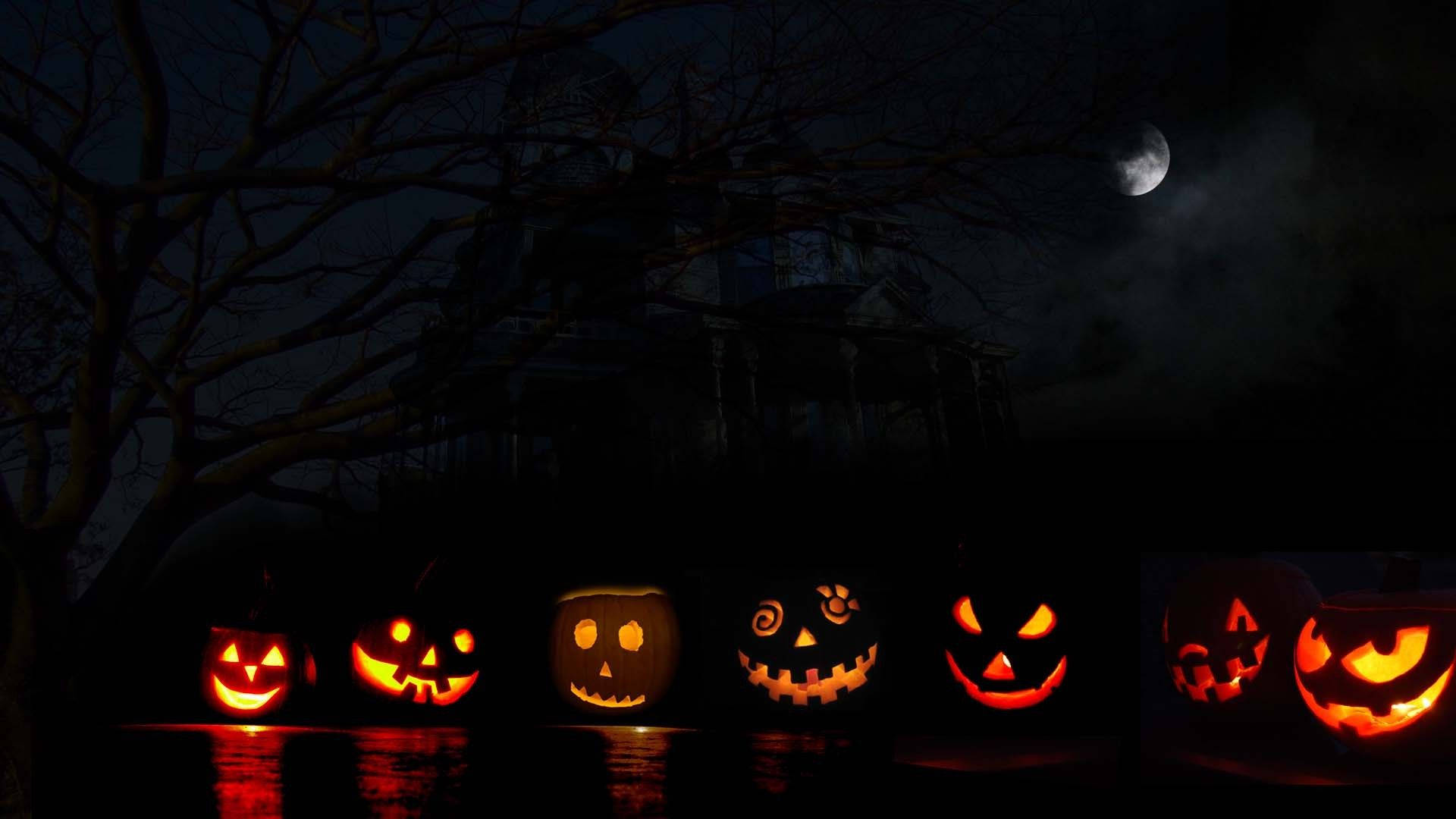 Mbao za Jack-o'-lantern za Halloween za Kuwa na Mwoneko na Mwoneko Picha ya Ukuta