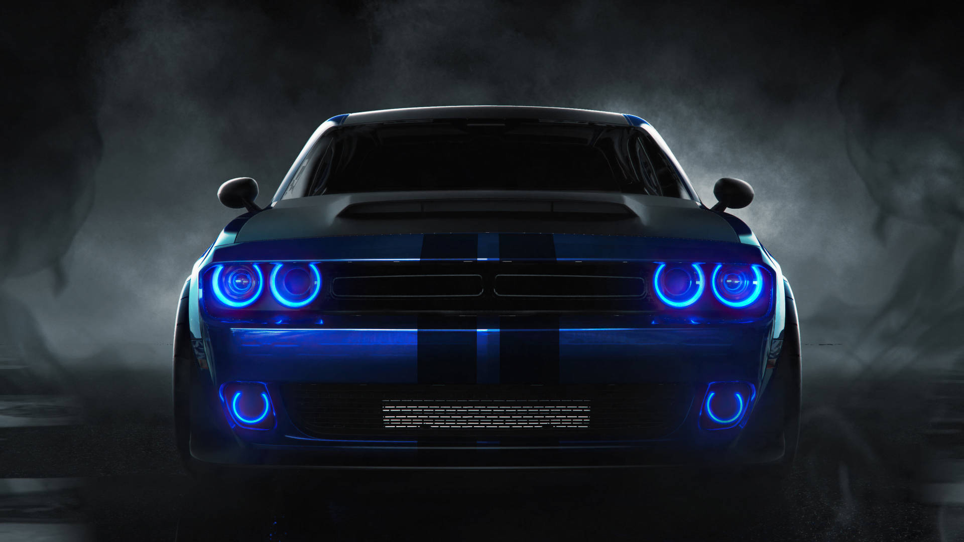 Mbele Ya Dodge Challenger Bluu 2018 Picha ya Ukuta
