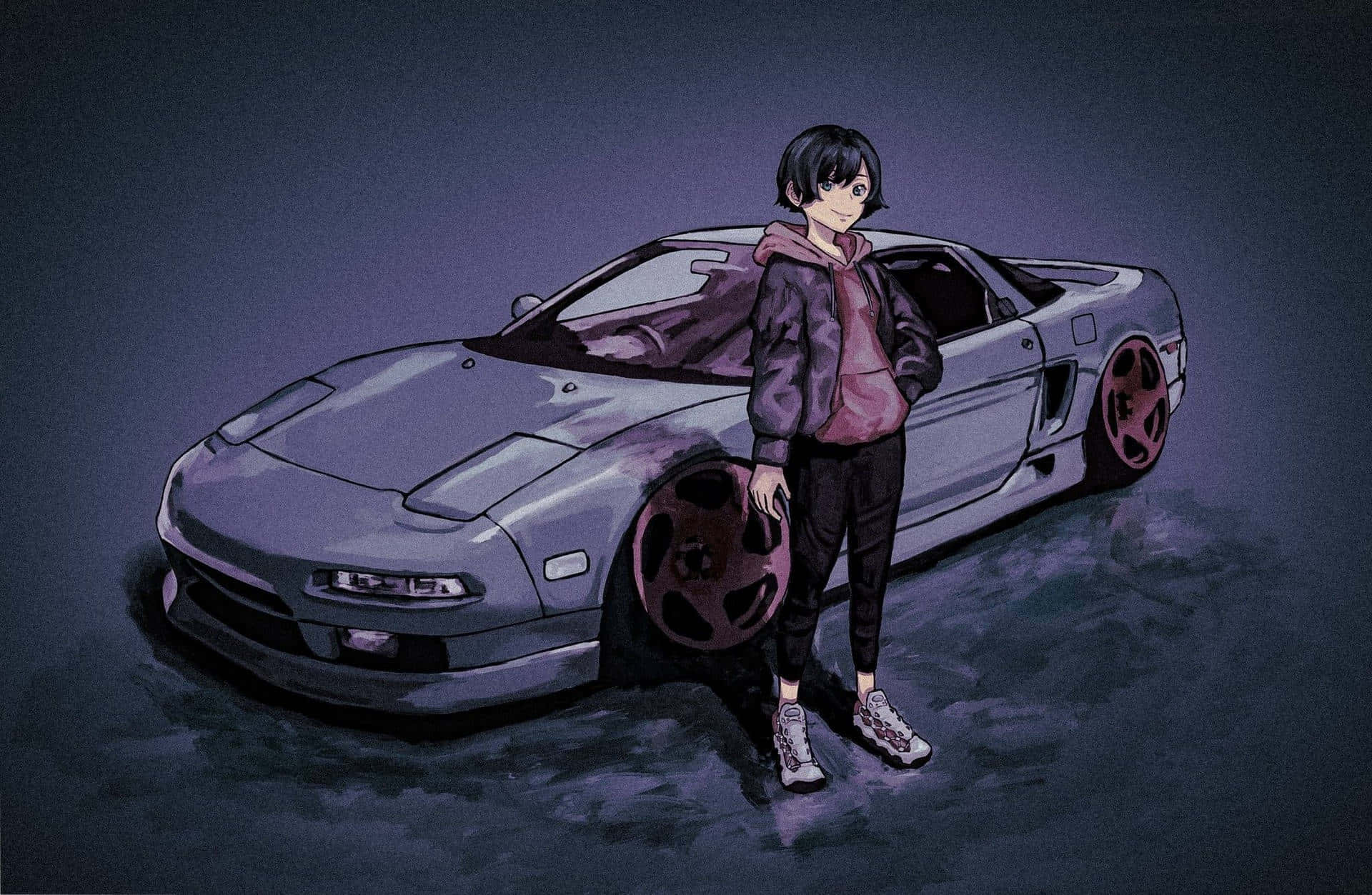 Mbio wa Kasi na Gari la Anime Picha ya Ukuta