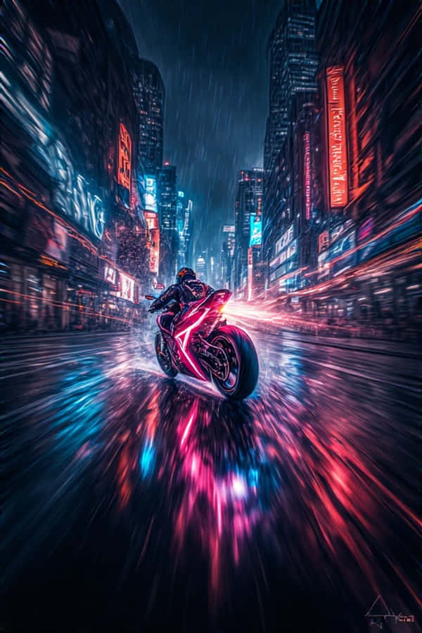 Mbio za Pikipiki za Neon katika Jiji la Giza 4K Picha ya Ukuta