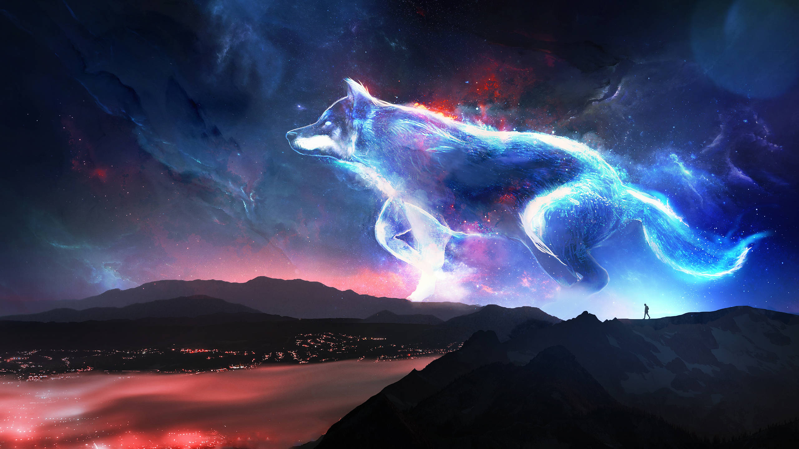 Mbwa Mwitu wa Galaxy Anayekimbia Angani Mwa Nebula Picha ya Ukuta