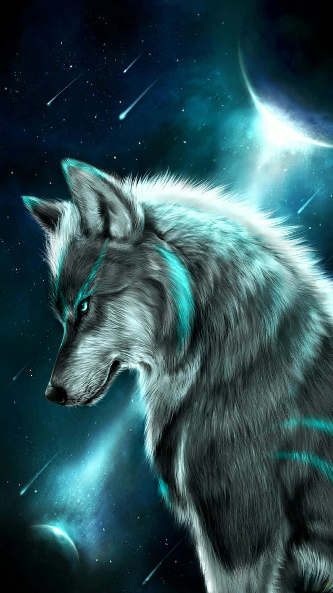 Mbwa Mwitu Wakubwa Wenye Nyota Zinazoanguka Picha ya Ukuta