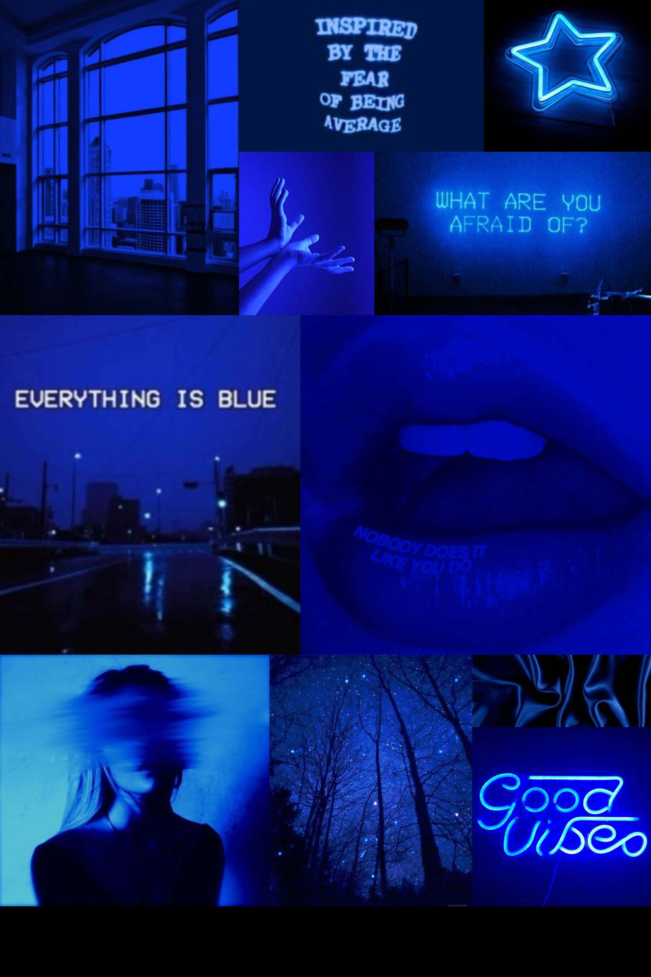 Mchangamfu wa Aesthetic wa Bluu na Nukuu za Collage Picha ya Ukuta