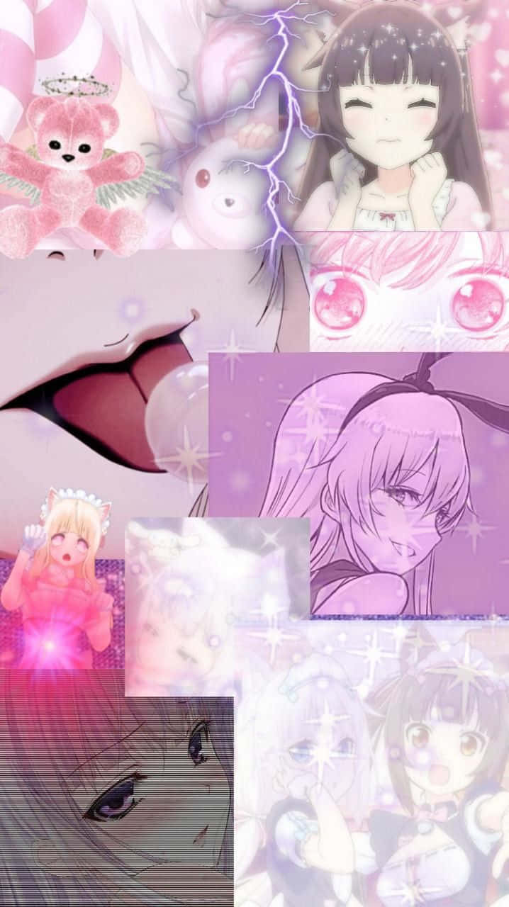 Mchanganyiko wa Wasichana wa Anime Wenye Rangi za Pastel na Mtindo wa Goth Picha ya Ukuta