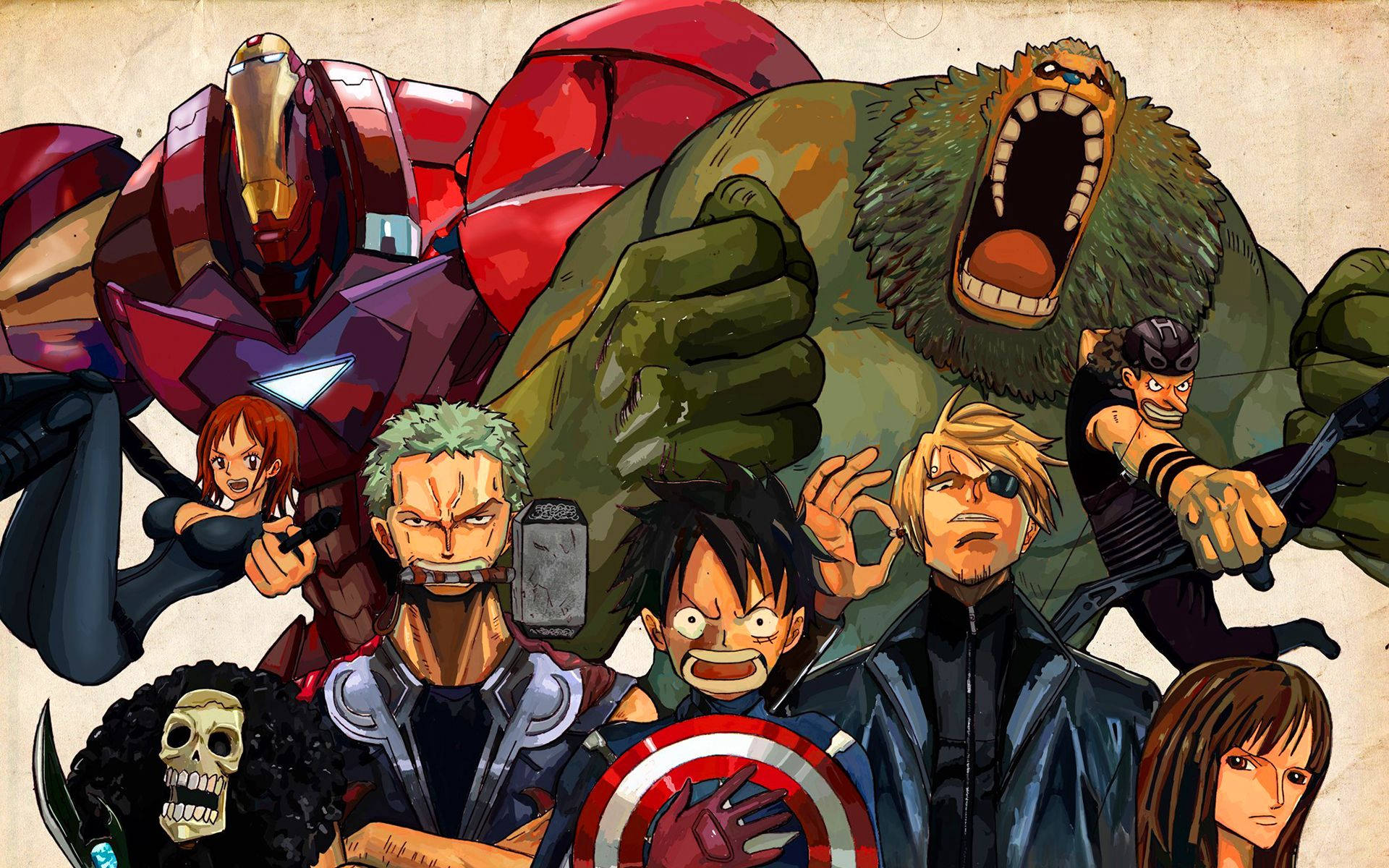 Mchanganyiko wa One Piece na Marvel Picha ya Ukuta