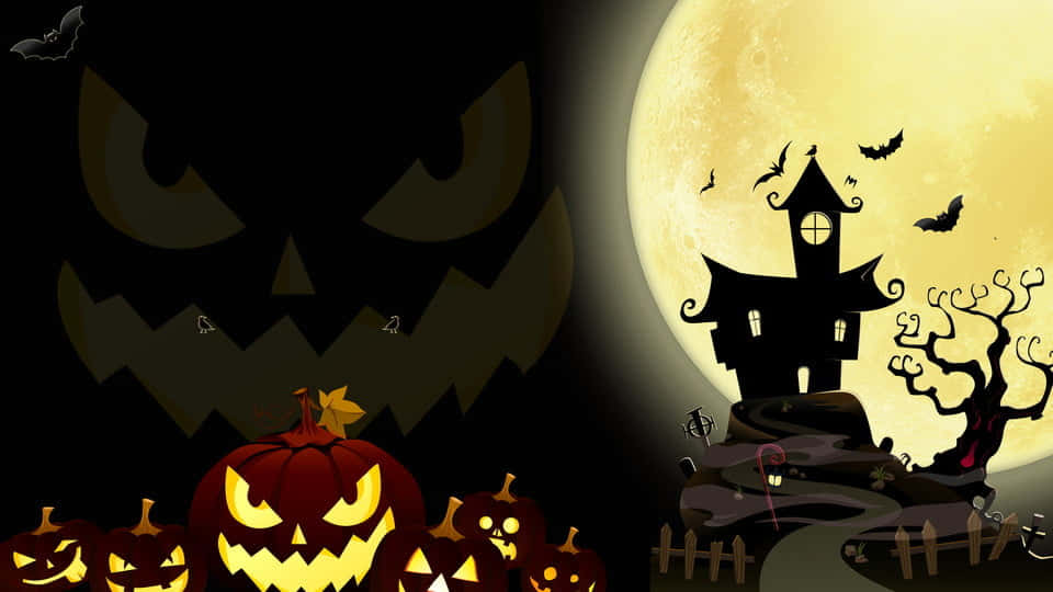 Mchawi mdogo mrembo na paka wake mweusi rafiki wanajiandaa kwa usiku wa kawaida wa Halloween! Picha ya Ukuta