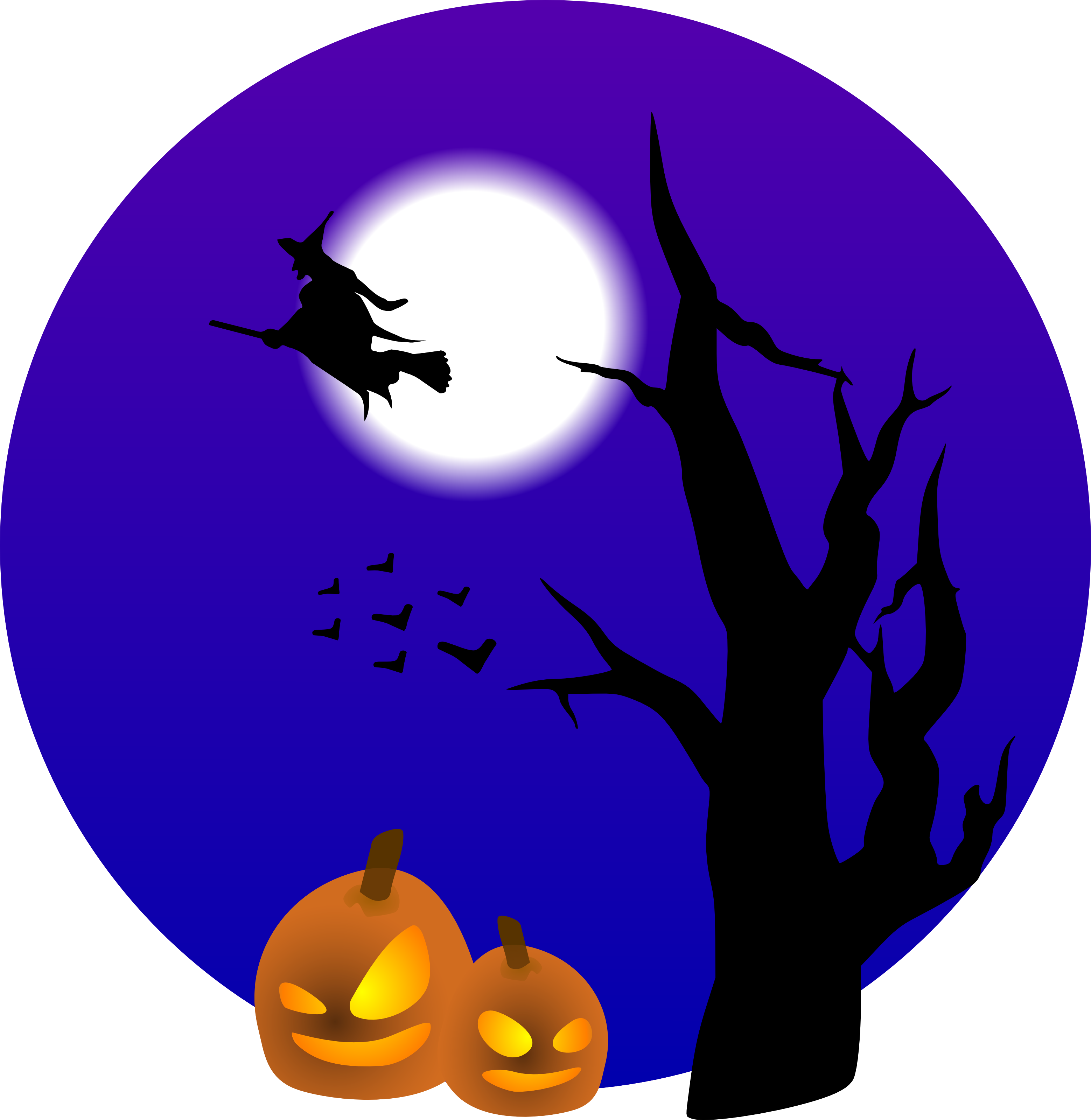 Mchawi wa Halloween Akiruka Mwezi Mpevu Picha ya Ukuta