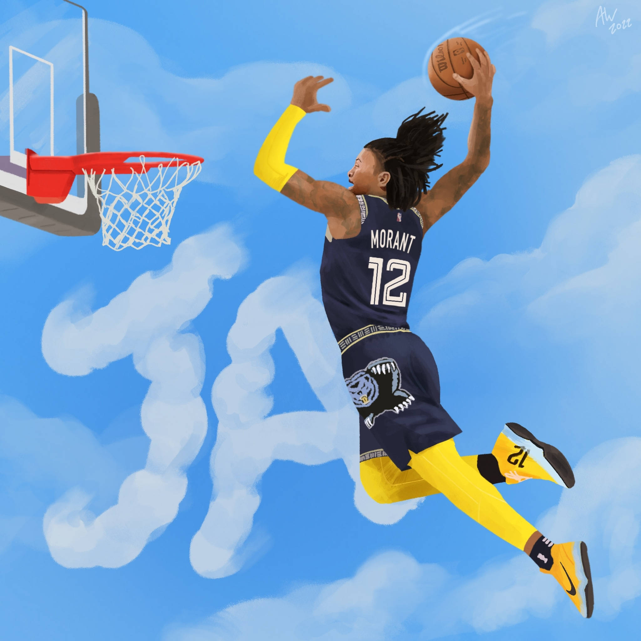 Mchezaji Ja Morant wa Memphis Grizzlies Akidunda Picha ya Ukuta