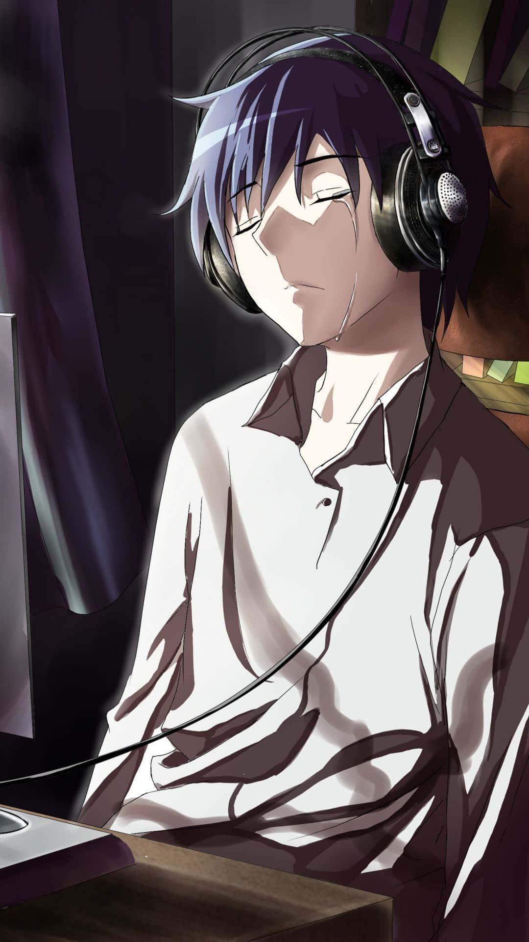 Mchezaji wa Anime Mwenye Huzuni Anayetoa Mafuta Picha ya Ukuta