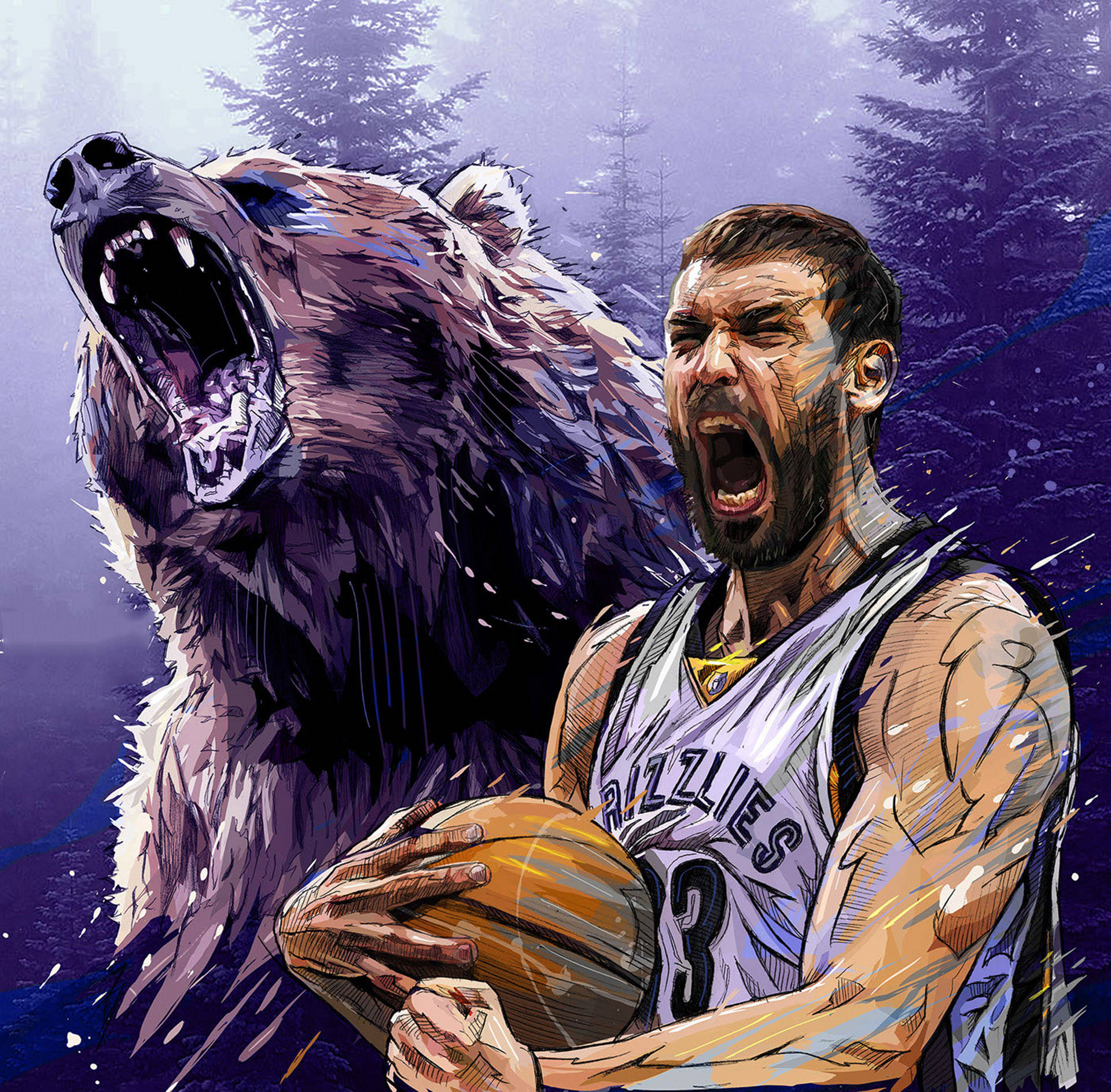 Mchezaji wa Basketball wa Profeshonali Marc Gasol Katika Hatua Picha ya Ukuta