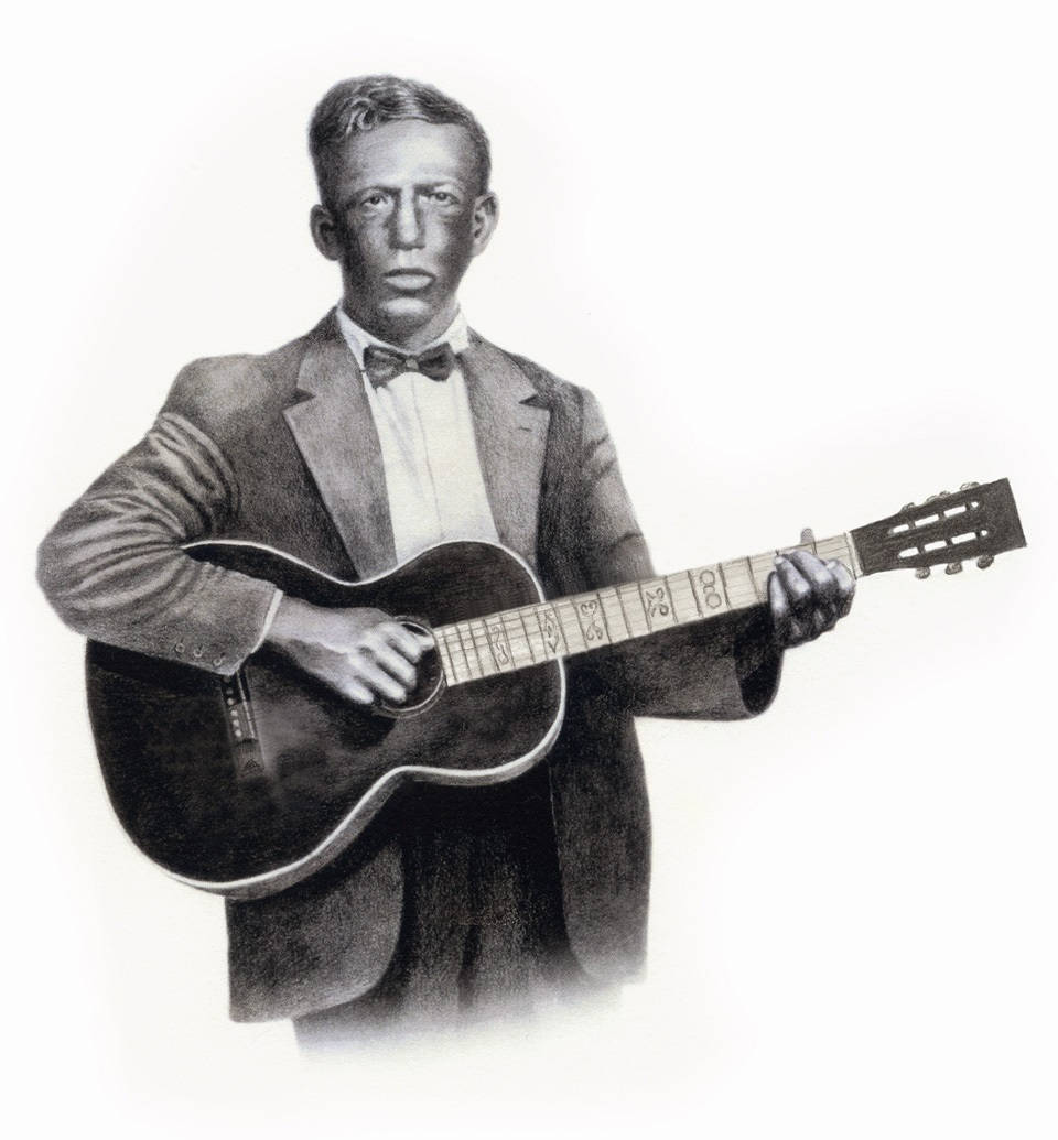 Mchezaji wa Blues wa Amerika Charley Patton na Gitari Picha ya Ukuta