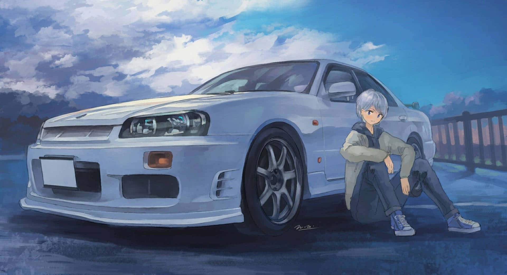 Mchezo wa Kasi wa Magari ya Mwendo katika Dunia ya Anime Picha ya Ukuta