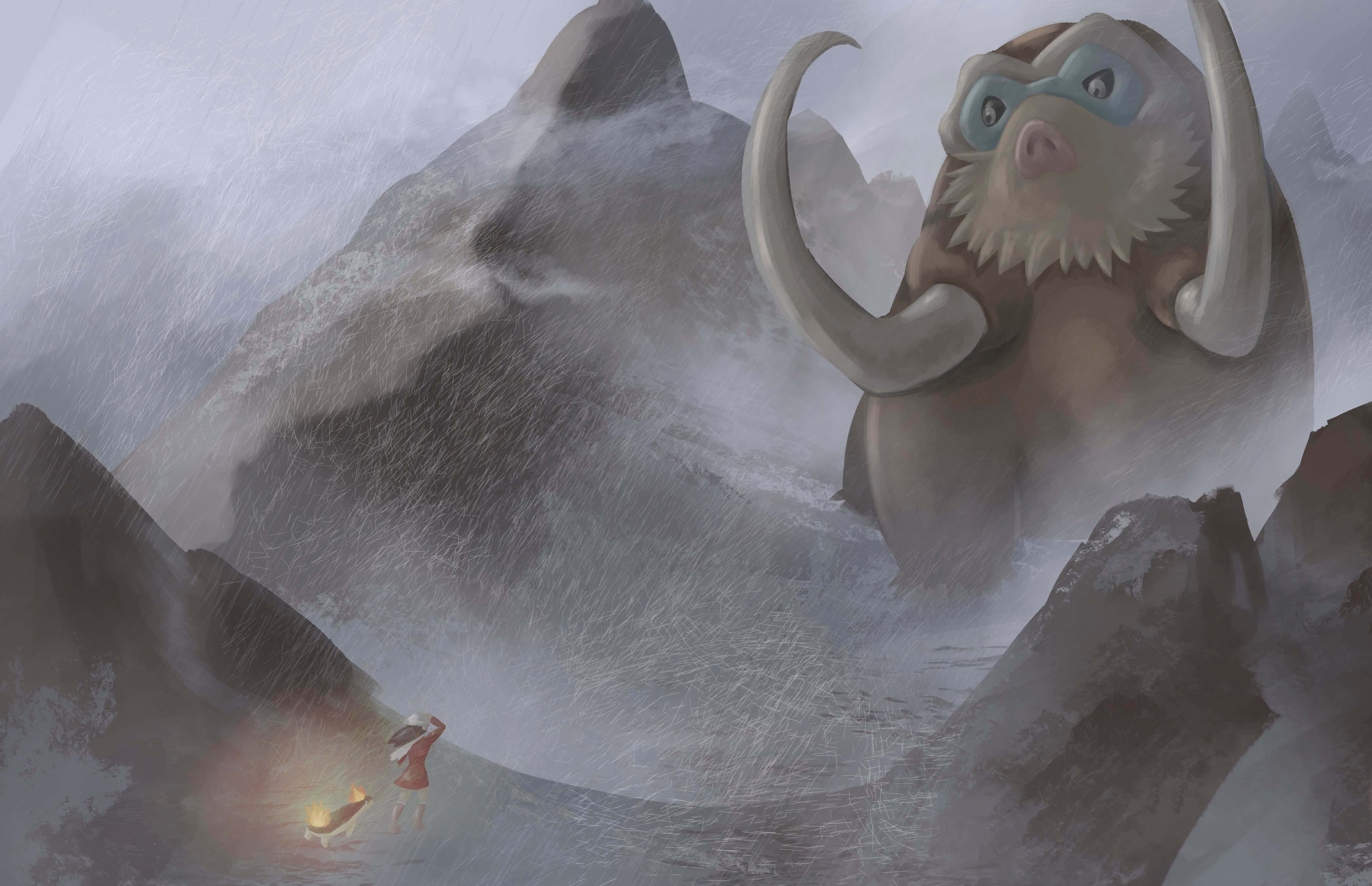Mchoro Halisi wa Mamoswine Pokemon Picha ya Ukuta