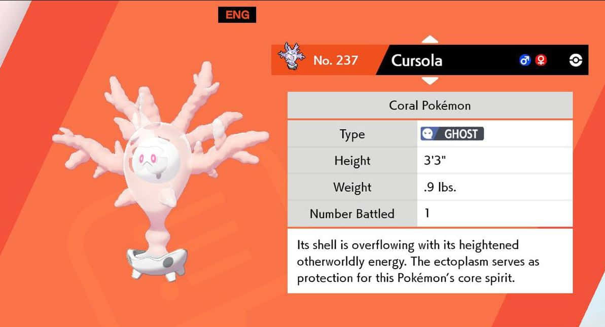 Mchoro Mwepesi wa Pokémon wa Aina ya Mzimu, Cursola Picha ya Ukuta