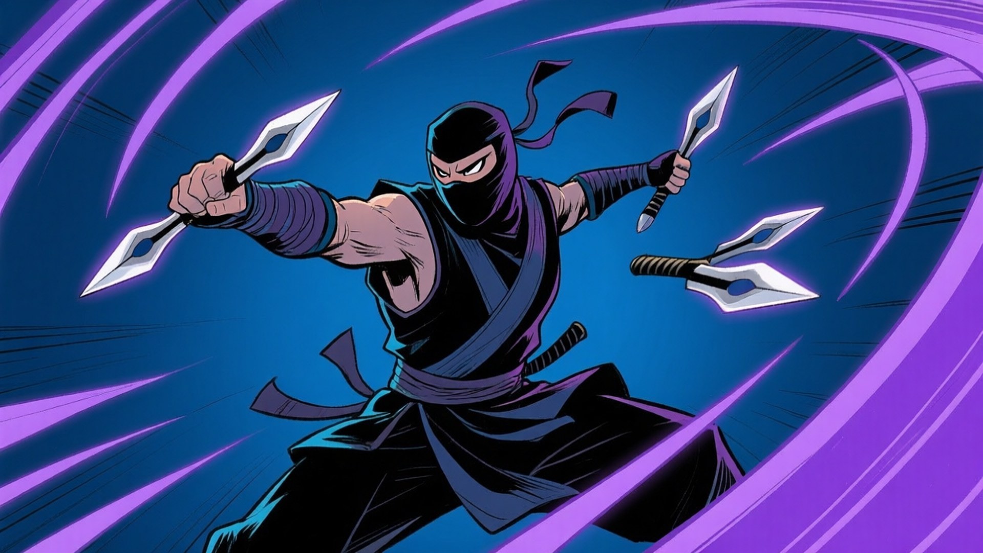 Mchoro Mzuri wa Kitendo cha Ninja Picha ya Ukuta