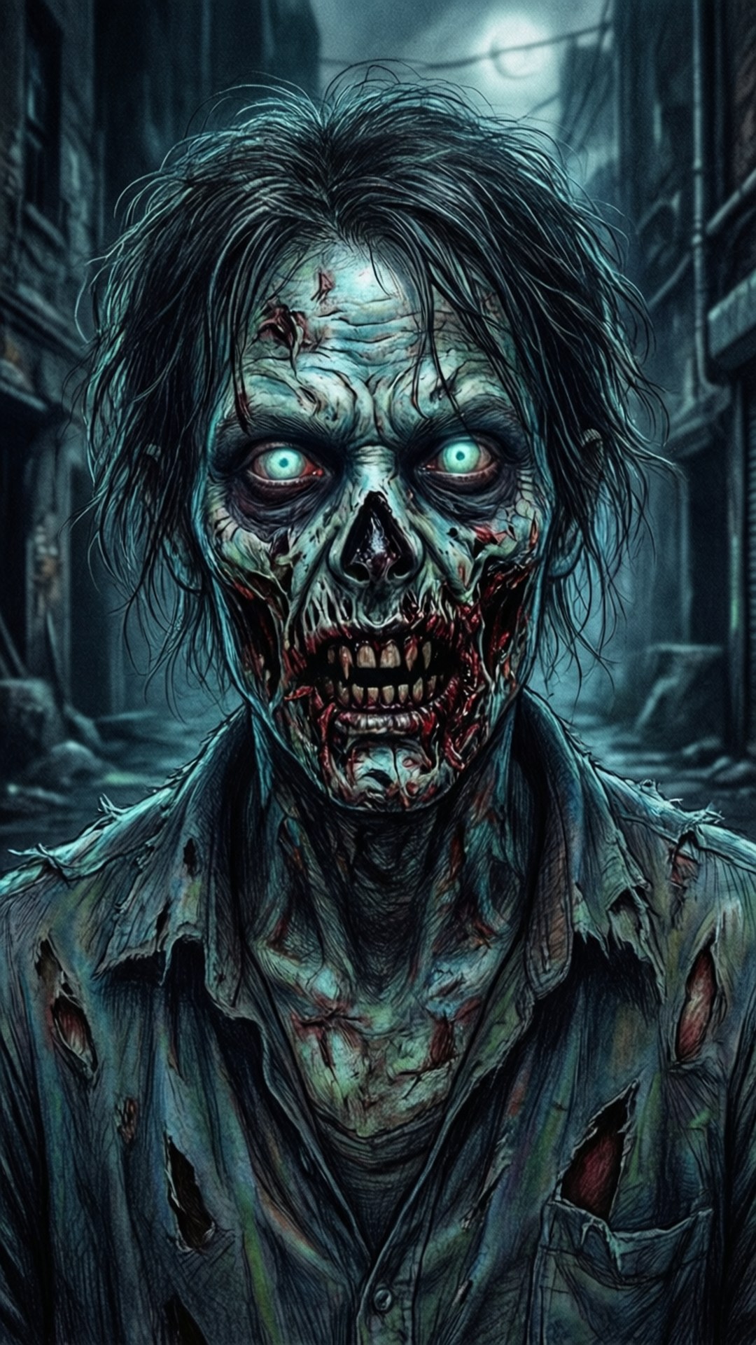 Mchoro Mzuri wa Zombie kwenye Njia Picha ya Ukuta