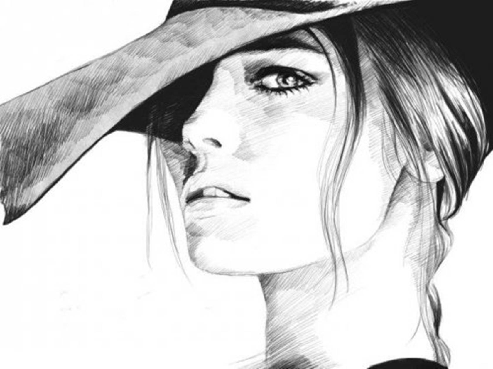 Mchoro Mzuri wa Mwanamke Katika Kofia Picha ya Ukuta