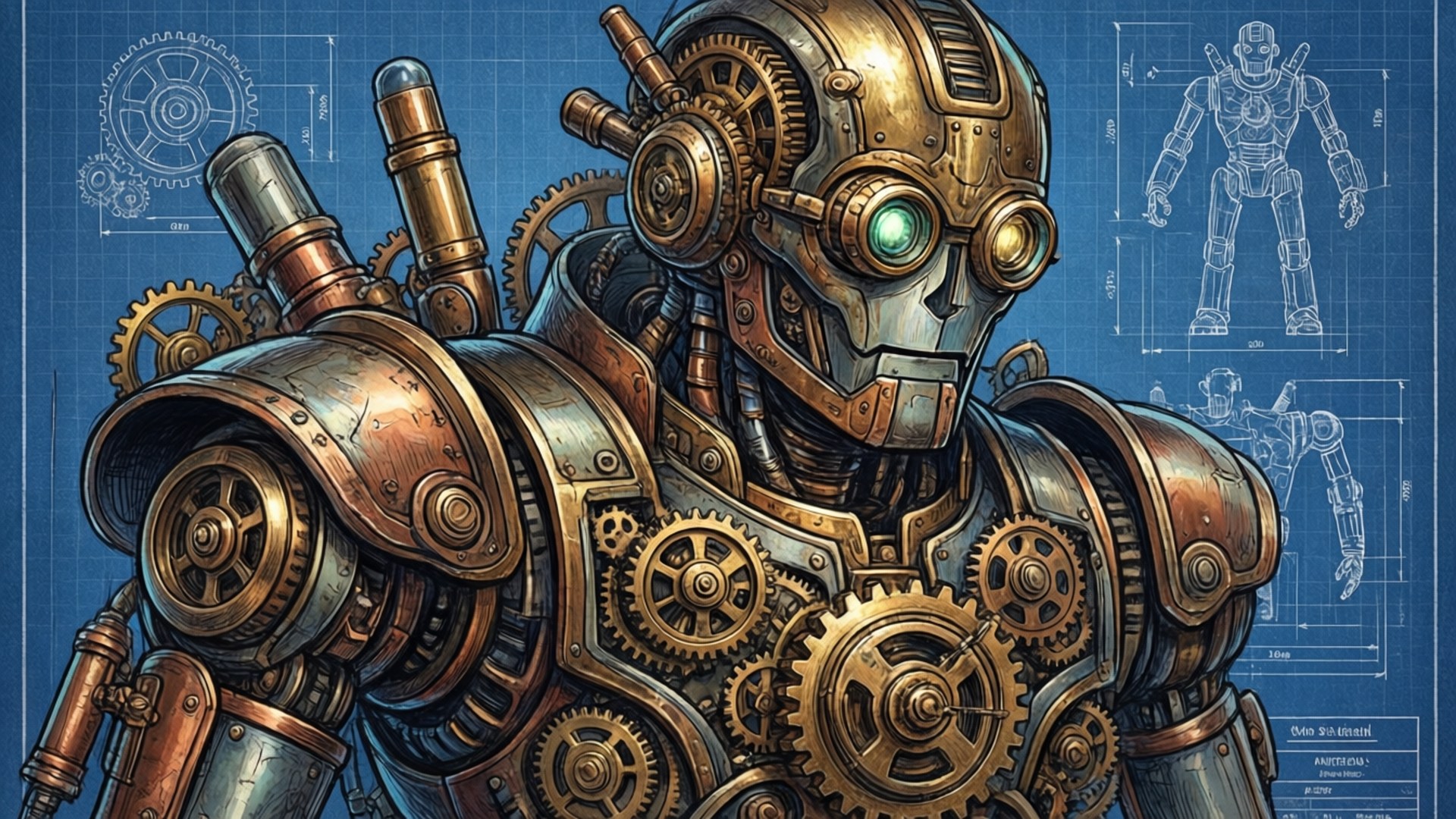 Mchoro Mzuri wa Roboti ya Steampunk Picha ya Ukuta